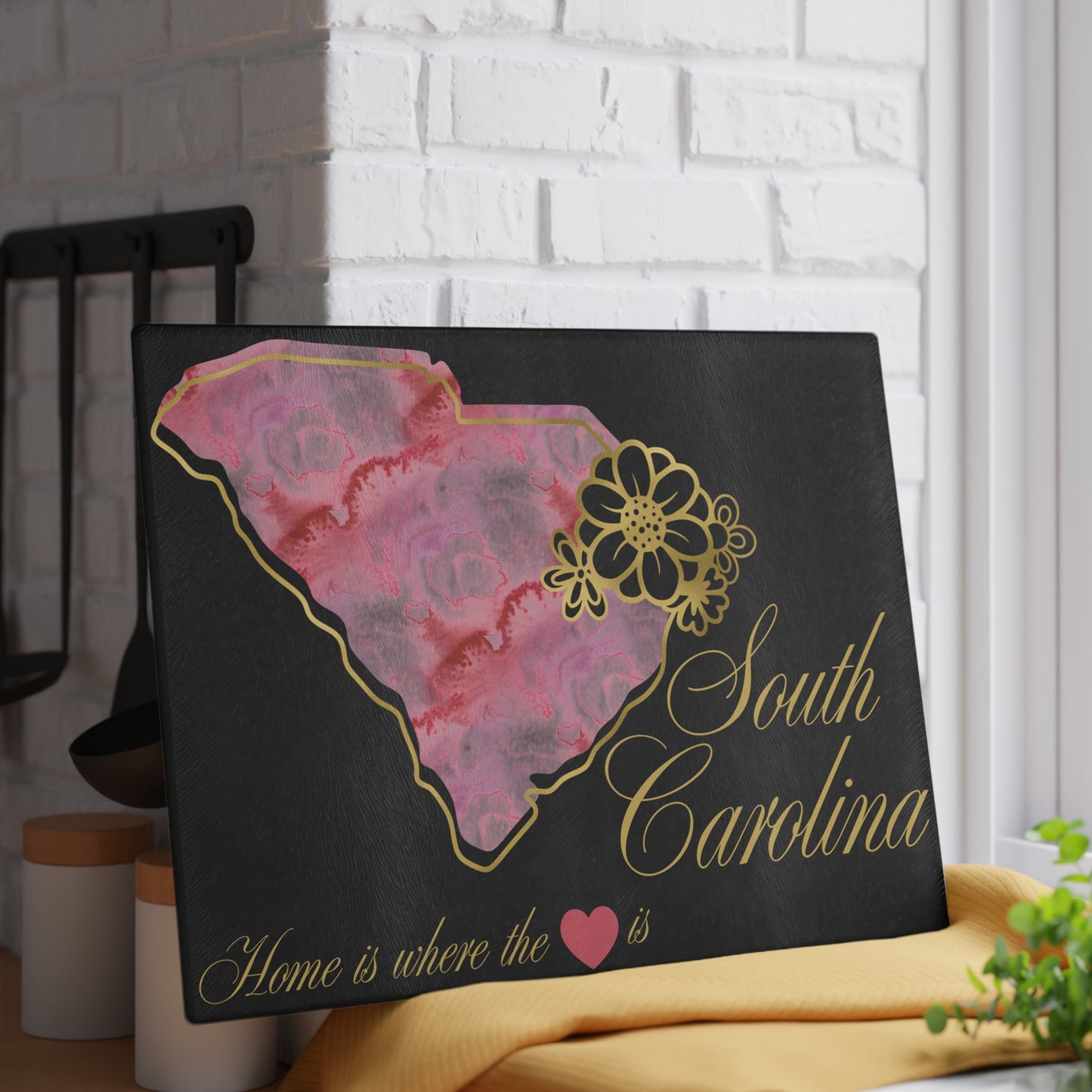 🌺 South Carolina Floral State Cutting Board – Southern Grace in Rose & Gold 🌸