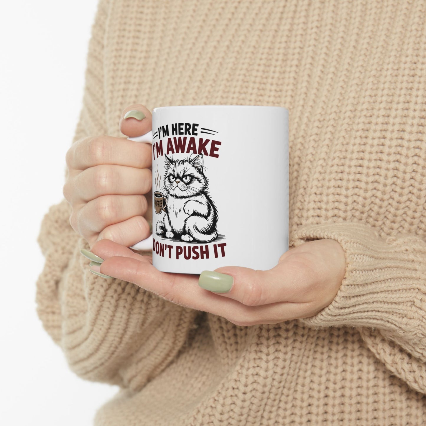 ☕ Estoy despierto, no presiones – Taza de café de Grumpy Cat para guerreros del buen humor matutino