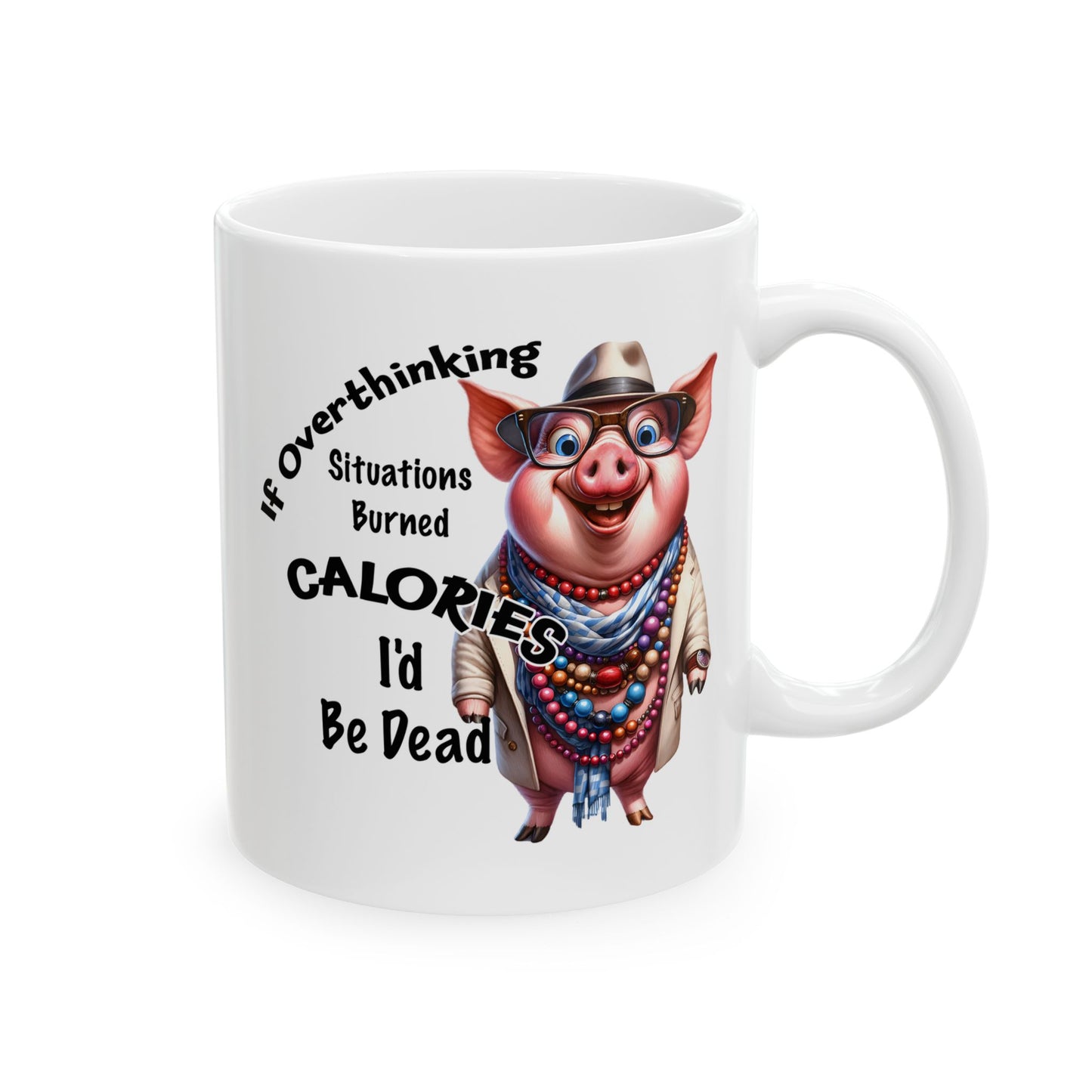 🐷 No cuento calorías – Taza de café con cerdito gracioso y cuentas 💎