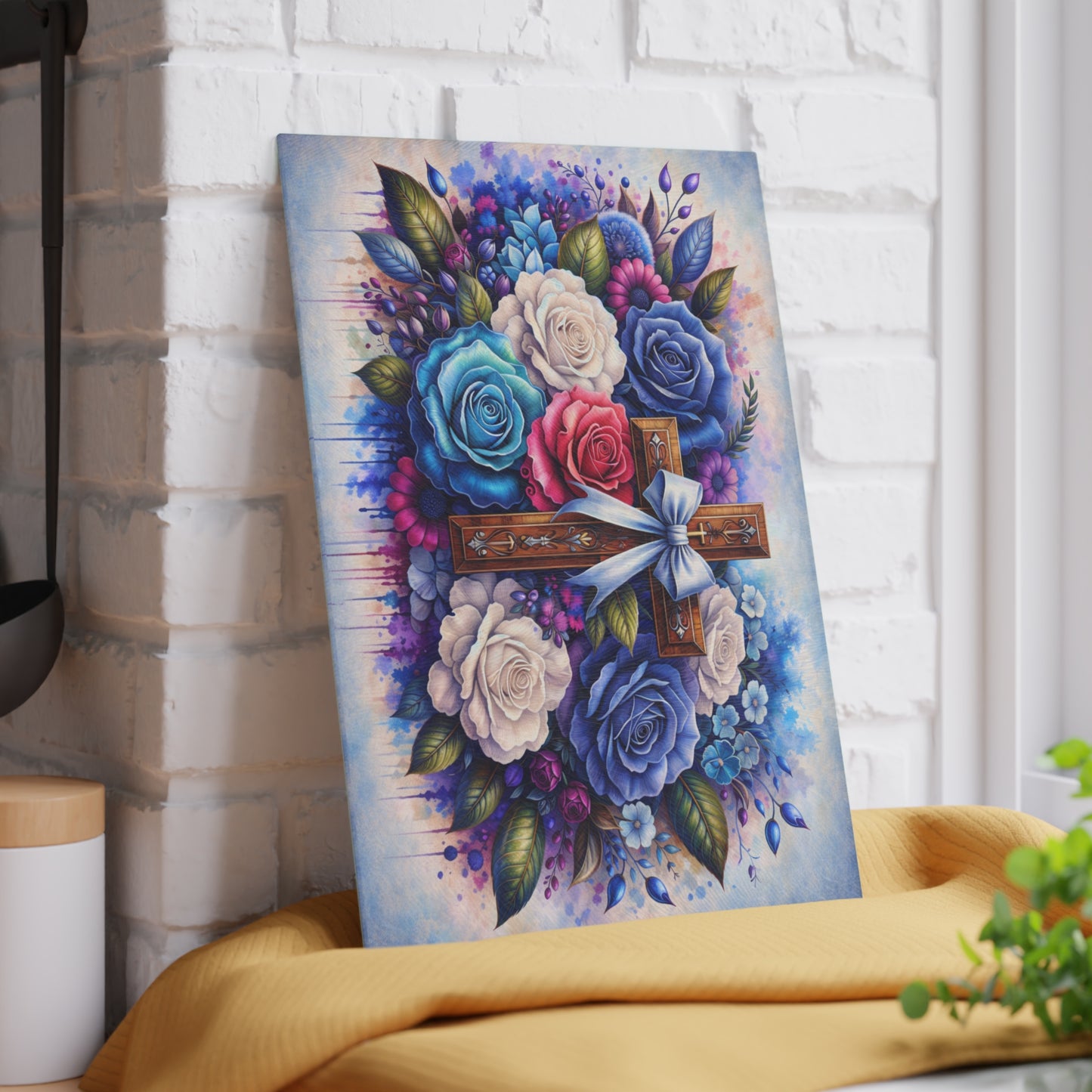 Floral Cross Glass Cutting Board – Faith-Inspired Christian Kitchen Art