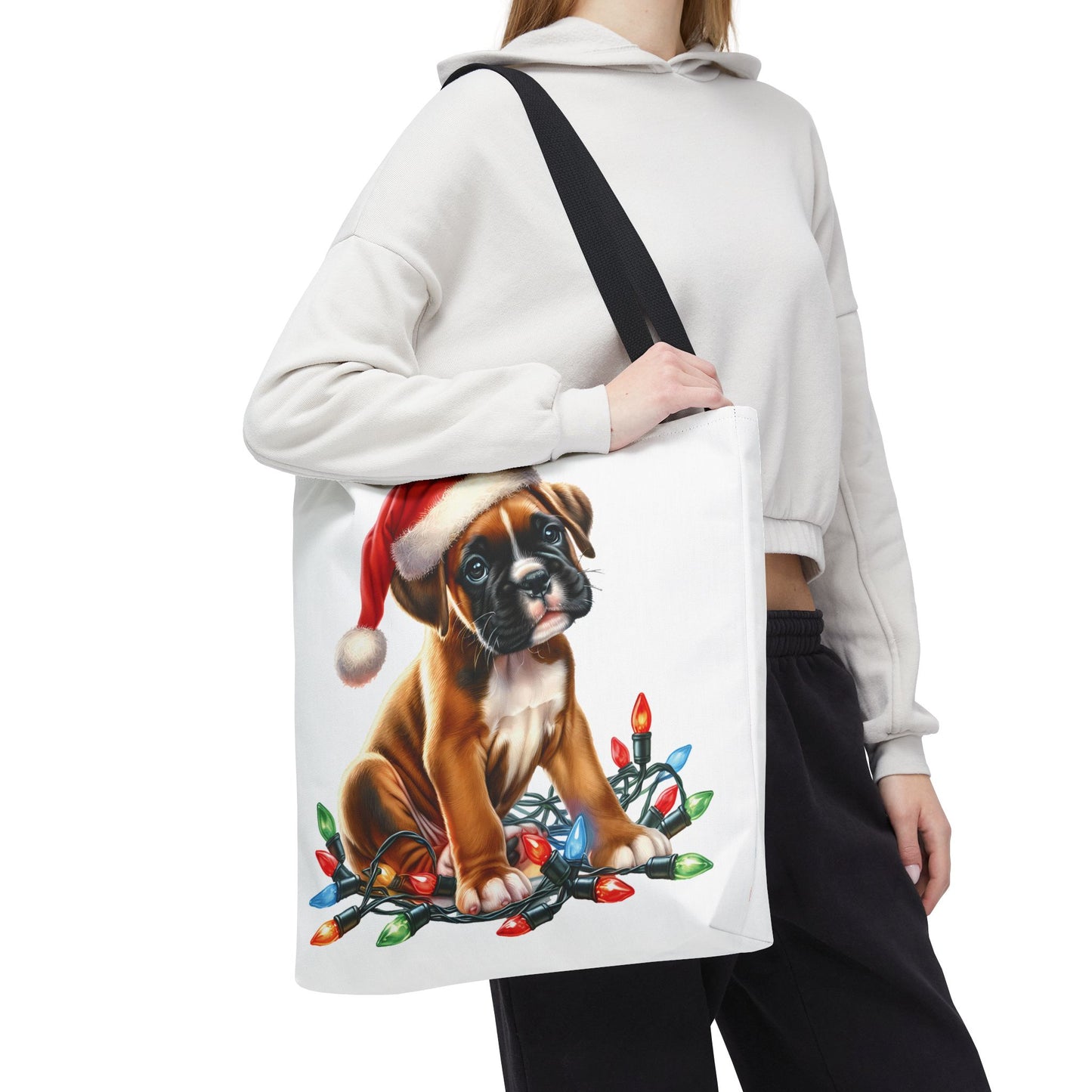 👜 Boxer Christmas Lights Tote Bag – Festive Charm for Dog Lovers 🎄