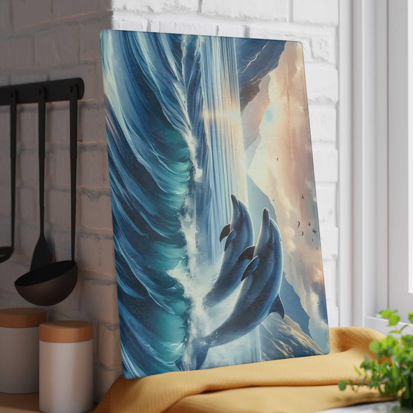 🌊🐬 Ocean Wave Dolphins Cutting Board – Coastal Elegance for Your Kitchen 🐬🌊