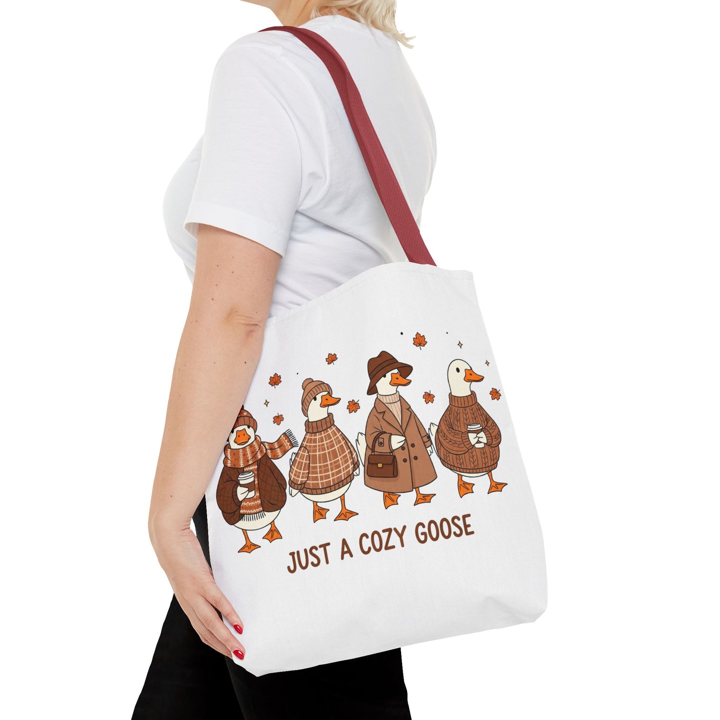 🪶 Just a Cozy Goose Tote Bag – Fall Fashion with Feathered Charm