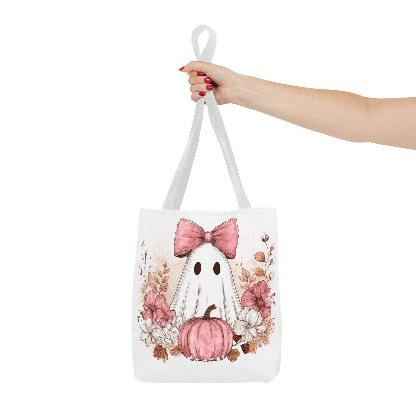 ๐ป Pink Bow Ghost Floral Halloween Tote Bag โ Spooky Cute with Fall Charm ๐๐