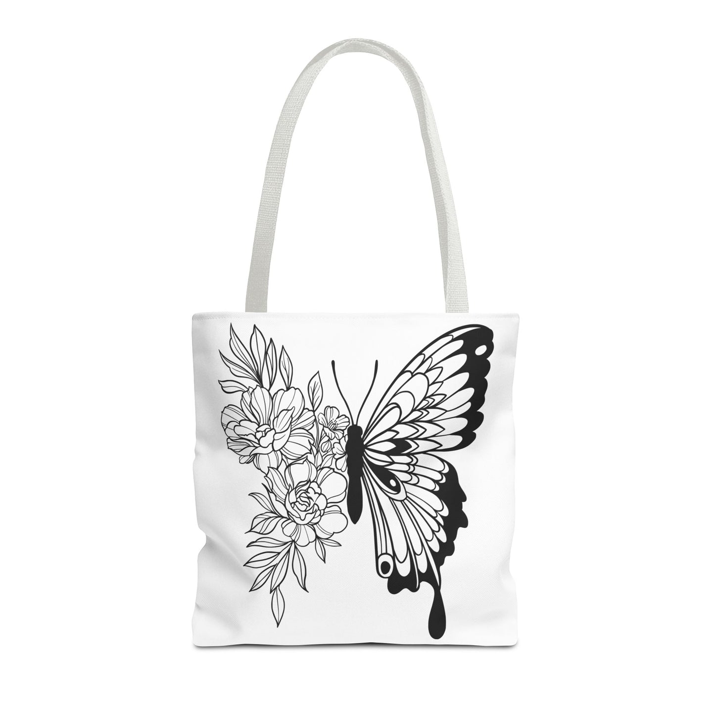 🦋 Black & White Butterfly Floral Tote Bag – Elegant Simplicity in Every Carry 🌸👜