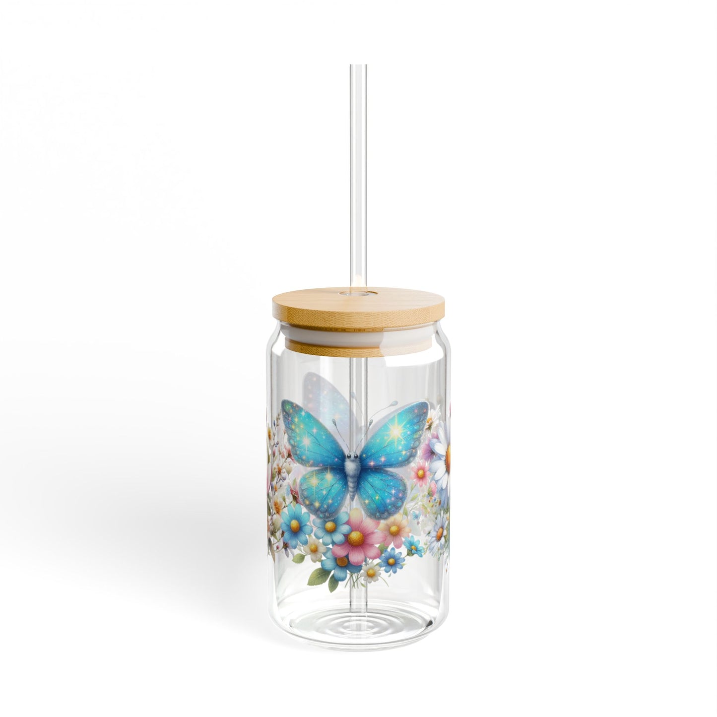 🦋🌸 Blue Butterfly Garden Sipper Glass – Whimsy and Wings in Every Sip 🌼
