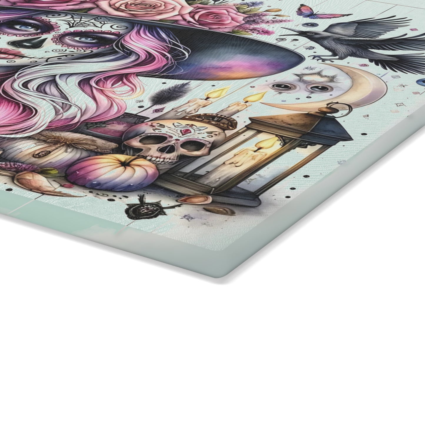 💀🌸 Enchanting Sugar Skull Witch Cutting Board – Mystical Elegance for Your Kitchen 🌙🕯️