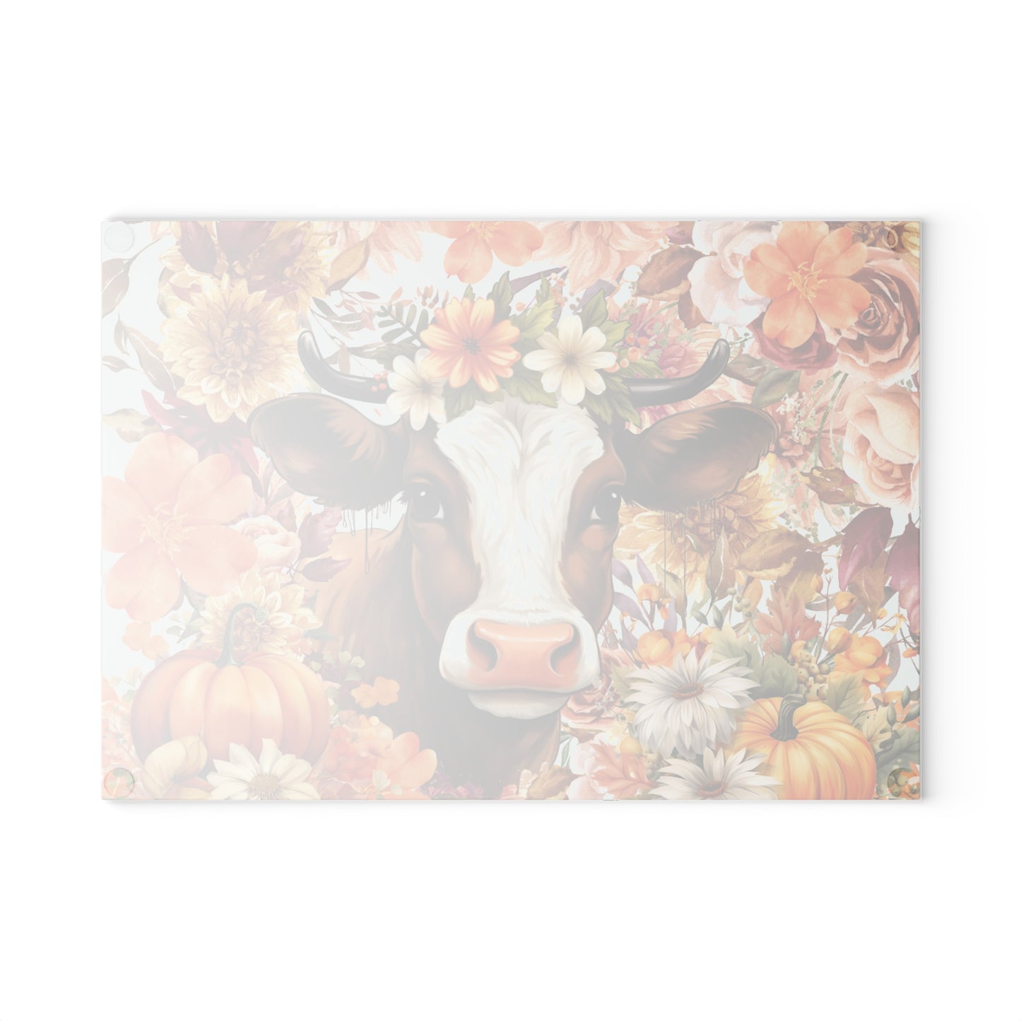 cow🐄🌸 Floral Cow with Pumpkins Cutting Board – Cozy Autumn Charm for Your Country Kitchen