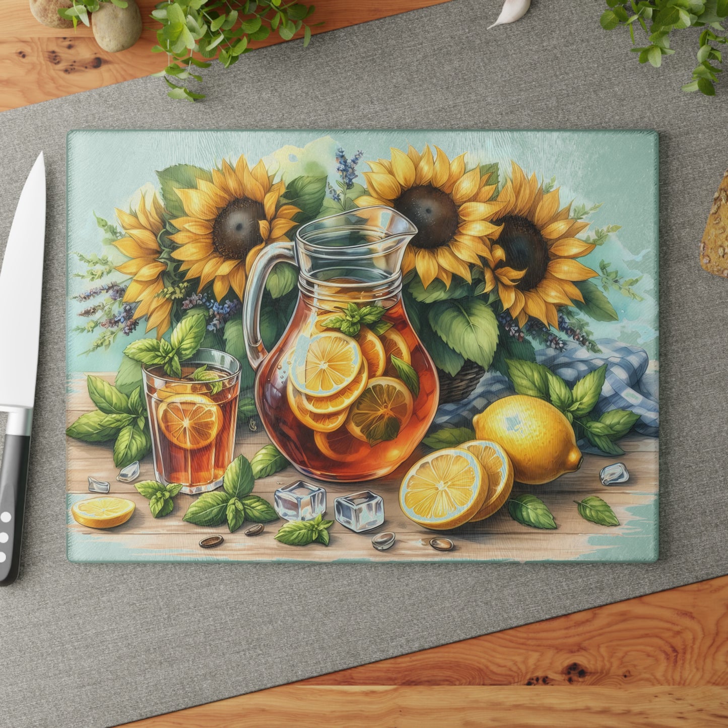 🍋 Sunflower Citrus Tea Cutting Board – Fresh Summer Flavor for Your Kitchen