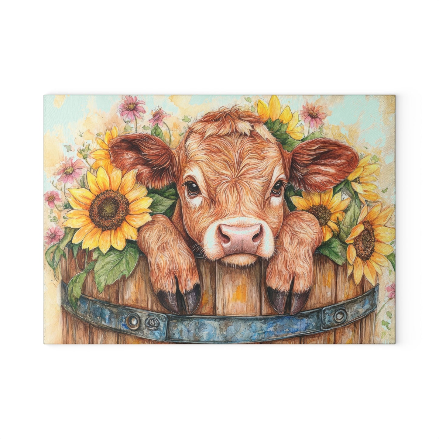 🐮🌻 Sunflower Calf Cutting Board – Rustic Farmhouse Beauty for Your Kitchen 🌼