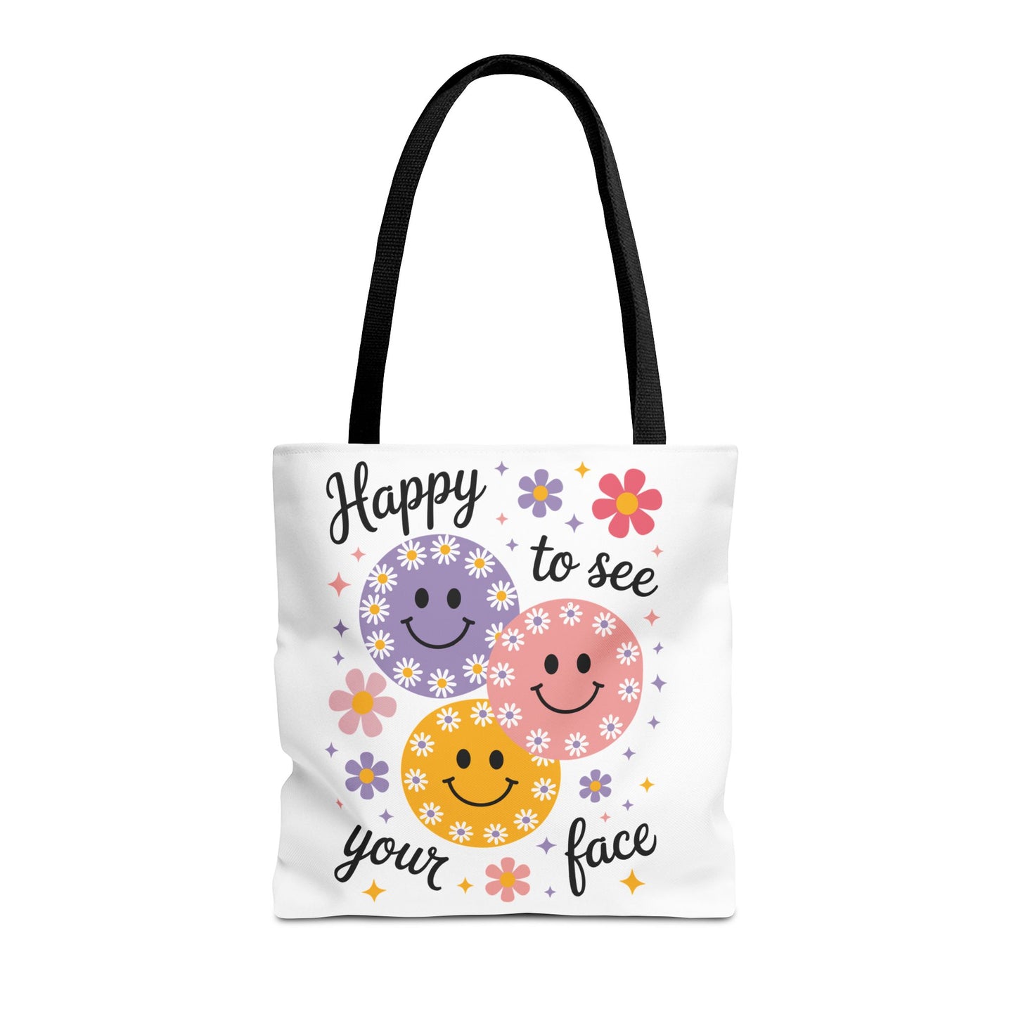 ๐ผ Happy Face Daisy Tote Bag โ Retro Smiles with Floral Charm ๐ธ