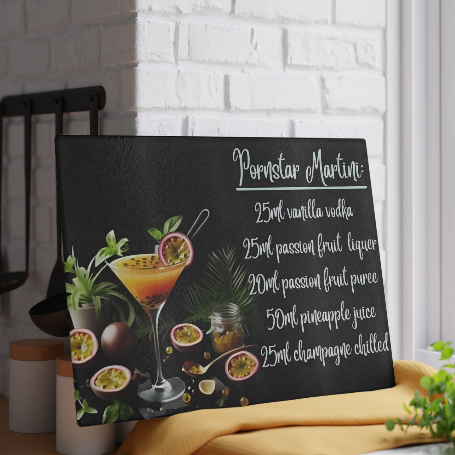 🍸 Pornstar Martini Recipe Cutting Board – Flirty, Fun, & Fabulous Kitchen Decor