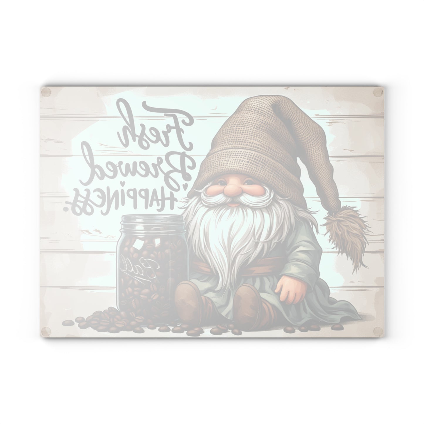 ☕🧙 Fresh Brewed Happiness Cutting Board – Rustic Coffee Gnome Kitchen Décor with Beans & Charm 🌿✨