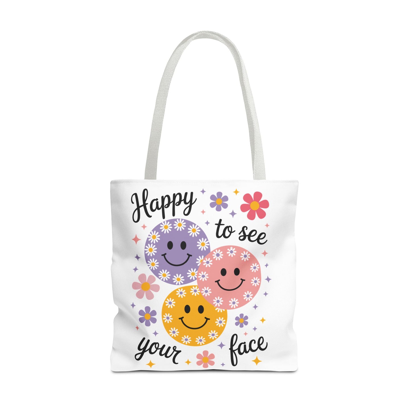 ๐ผ Happy Face Daisy Tote Bag โ Retro Smiles with Floral Charm ๐ธ