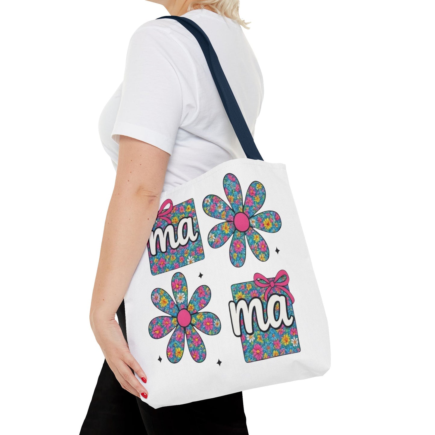 Bolso Tote Floral "ma": Un Accesorio Divertido y Brillante para Mamá
