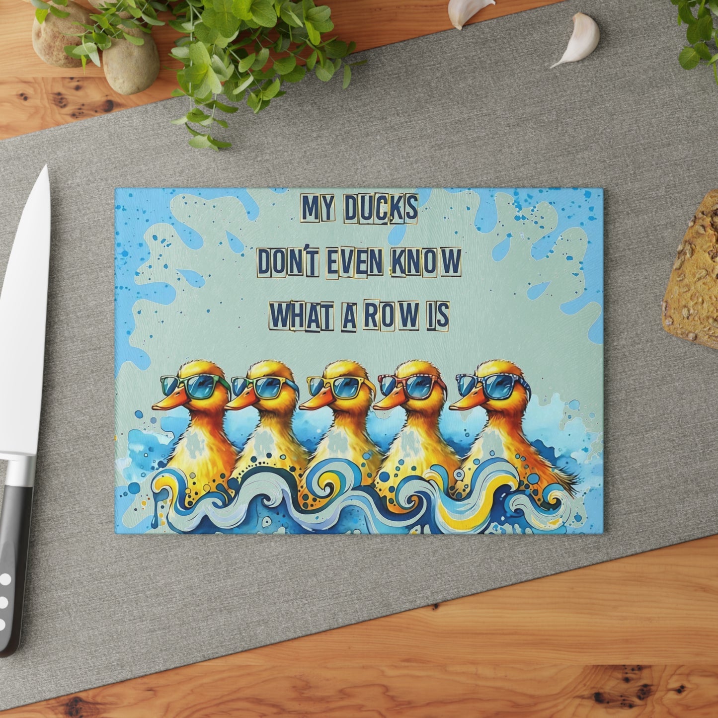 🦆 “My Ducks Don’t Even Know What a Row Is” Cutting Board – Whimsical Chaos for Your Kitchen