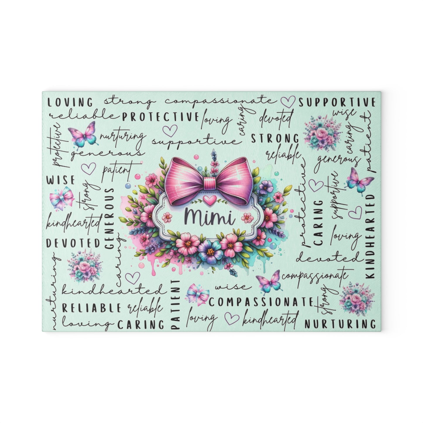 🎀🌸 Mimi Pink Bow Floral Cutting Board – Elegant Kitchen Gift for a Cherished Grandmother 🦋✨