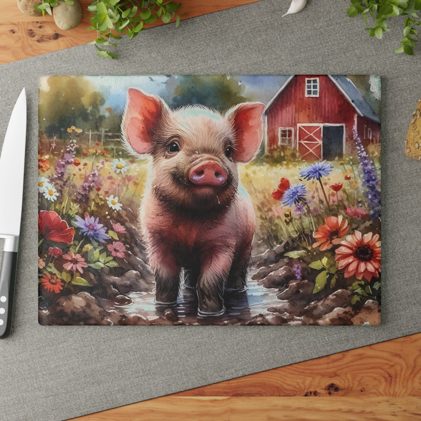 🐷🌸 Farm Piglet Cutting Board – Rustic Charm Meets Country Whimsy 🌸🐷