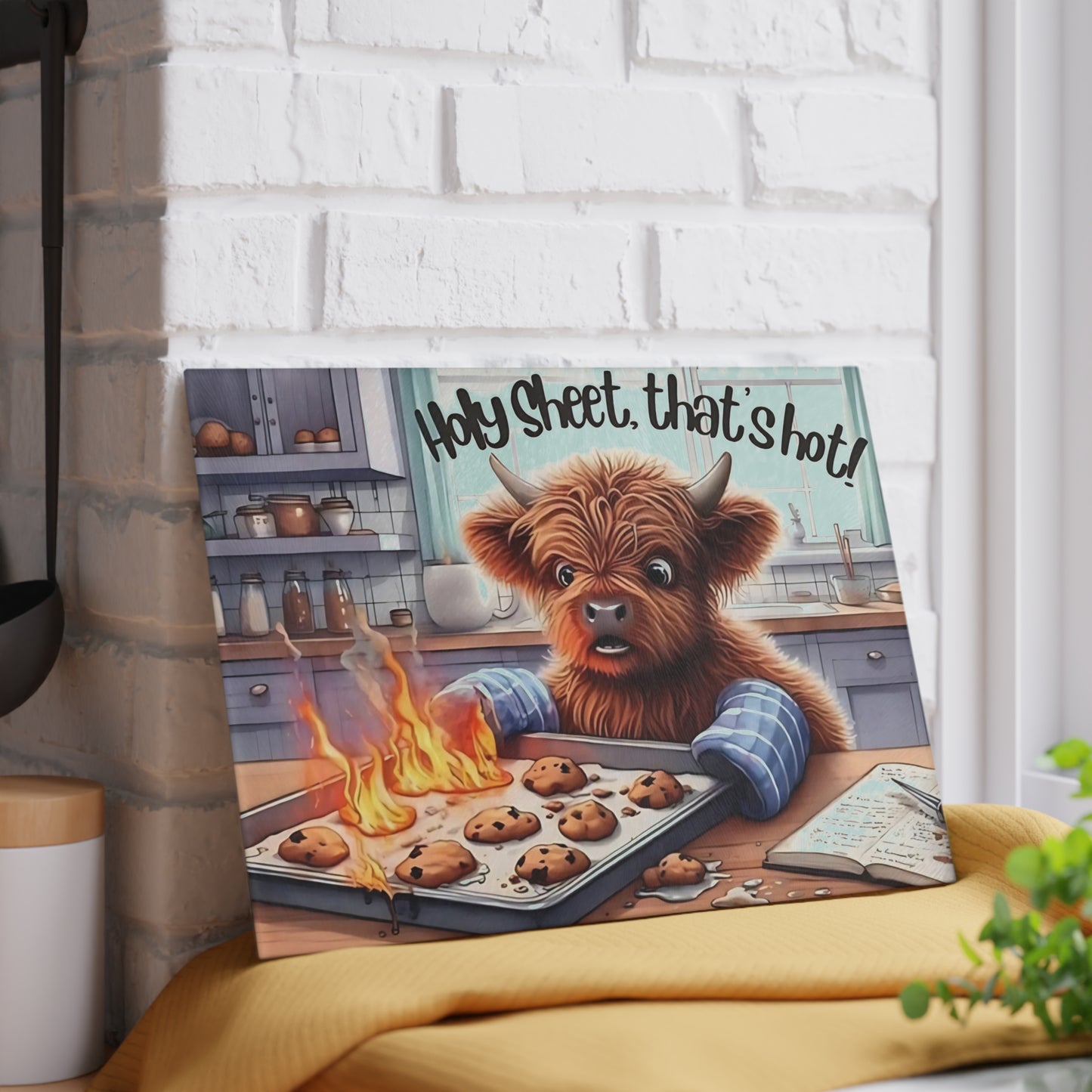 ¡Qué rico! – Tabla de cortar con diseño de vaca de las Highlands