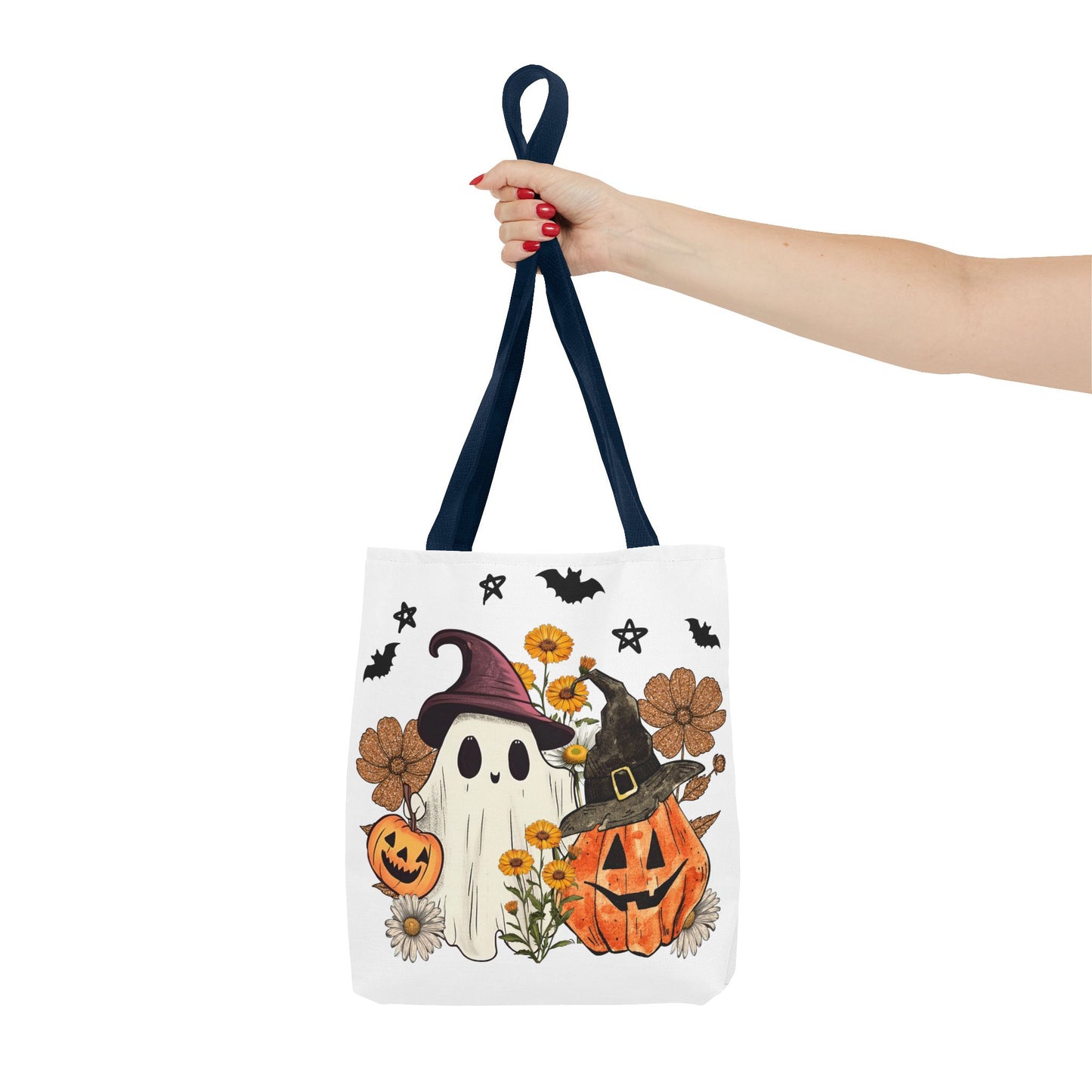 🎃 Ghost & Pumpkin Floral Tote Bag – Whimsical Halloween Charm 👻👜