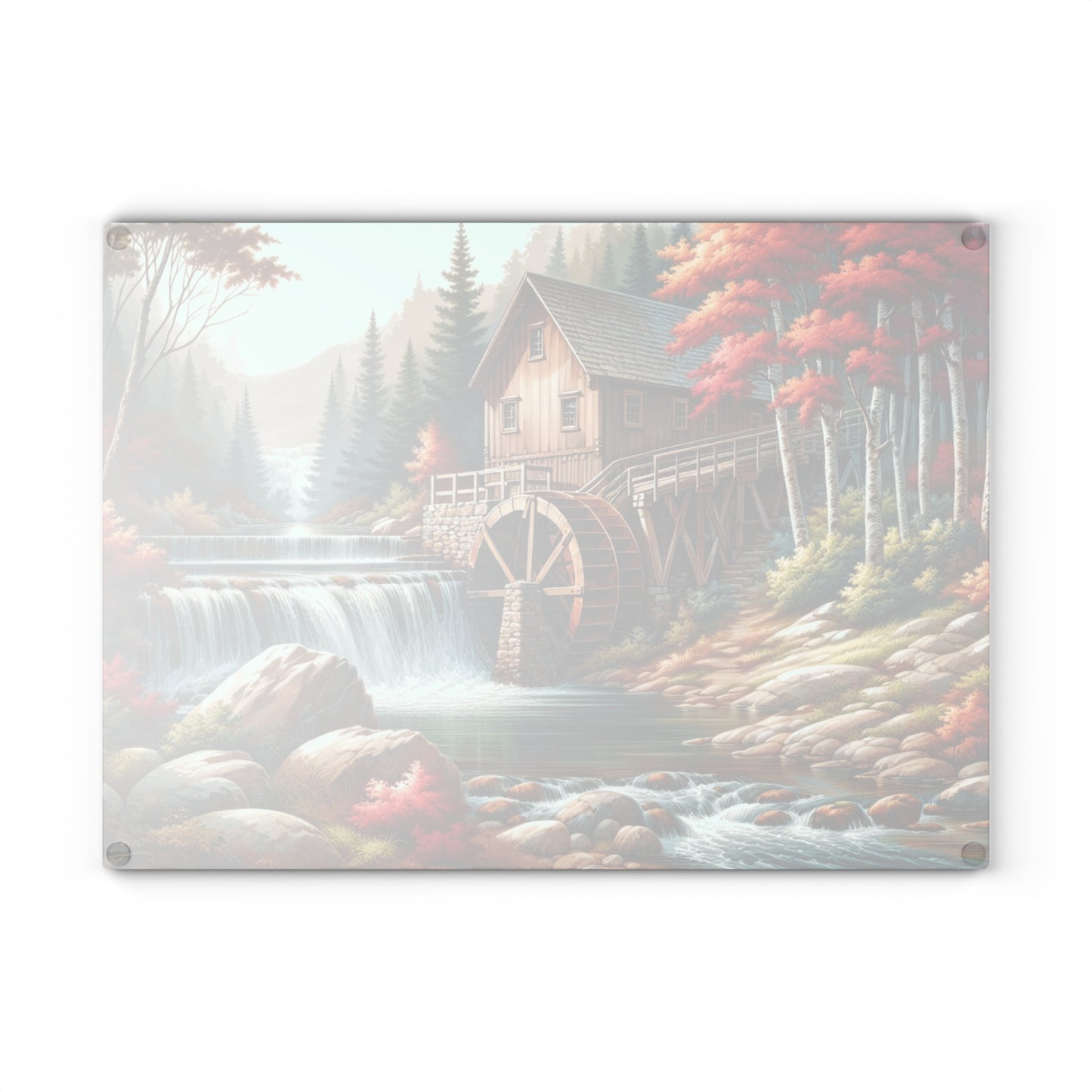 🍁 Autumn Watermill Cutting Board – Rustic Charm Meets Tranquil Fall Beauty