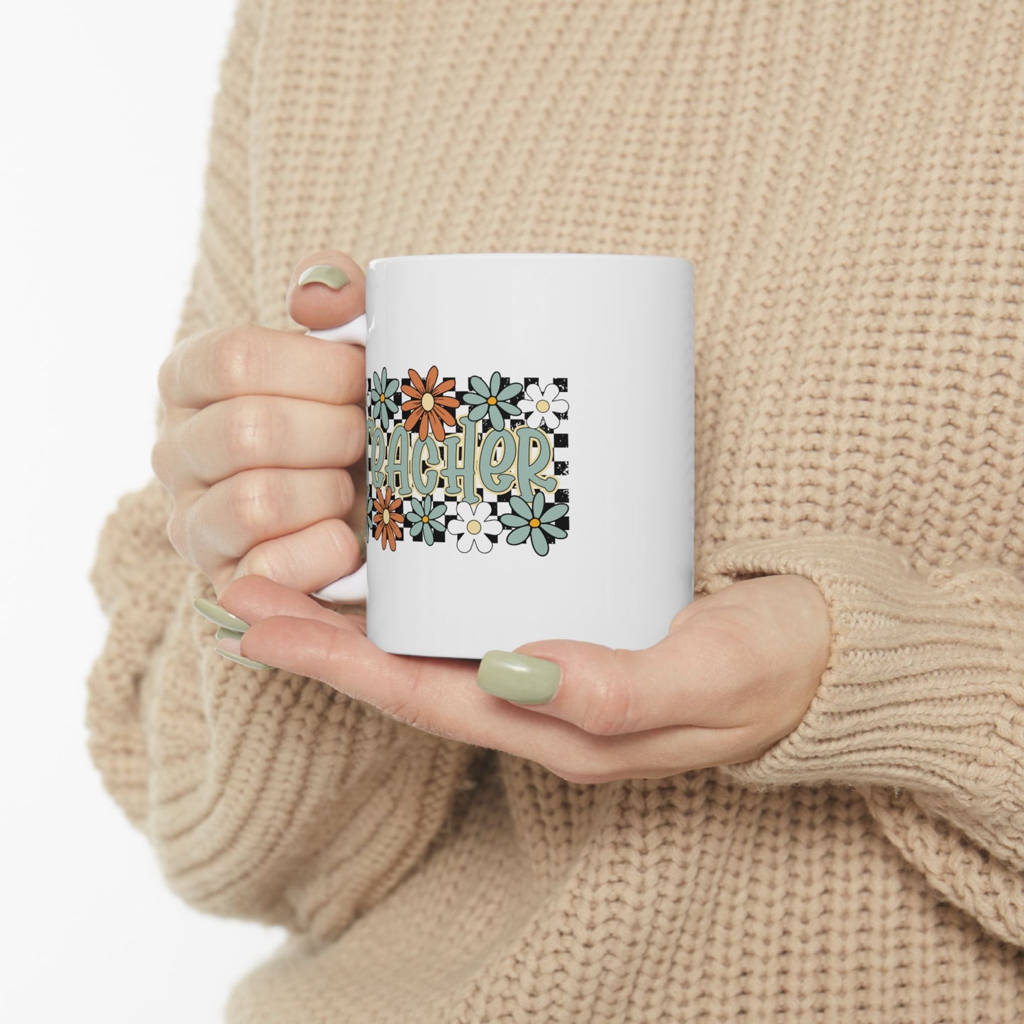 🍎🌼 Retro Teacher Floral Mug – A Groovy Sip for Everyday Educators 🌼🍎