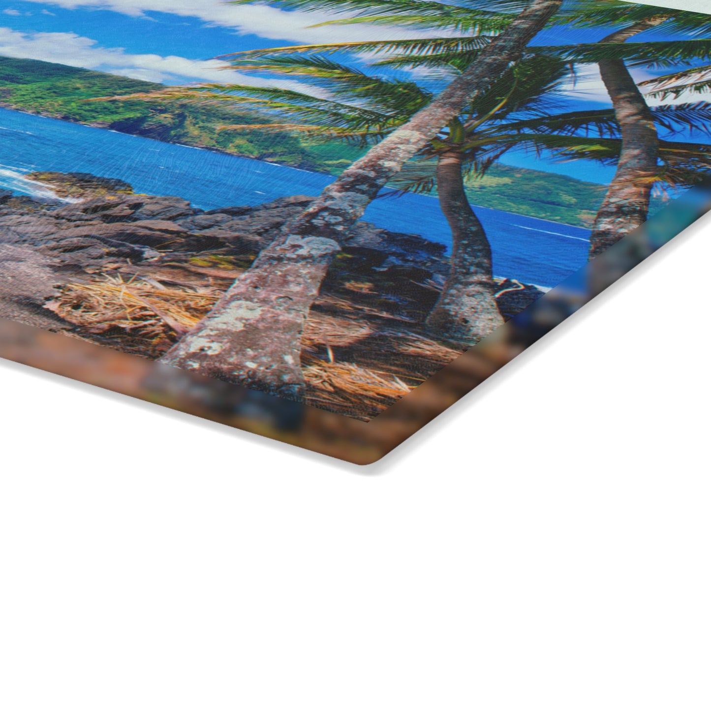 Beach & Palm Trees Glass Cutting Board – Coastal Kitchen Decor