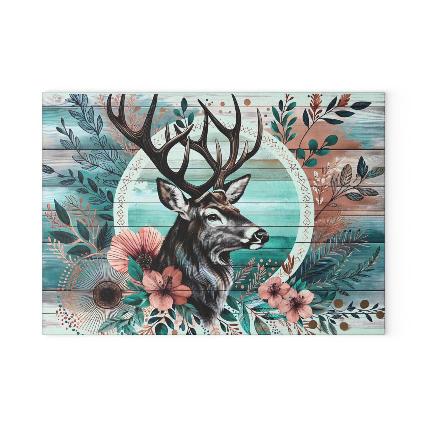 🦌🌸 Rustic Deer Floral Cutting Board – Woodland Cabin Kitchen Décor with Antlers & Flowers 🌿🏞️