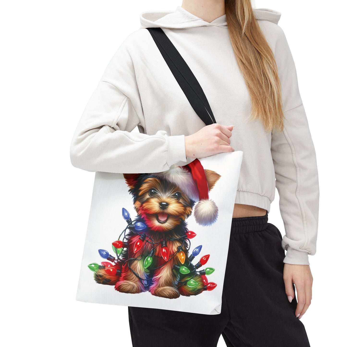 🎄 Yorkie Christmas Lights Tote Bag – Holiday Cheer in Every Carry 🎁