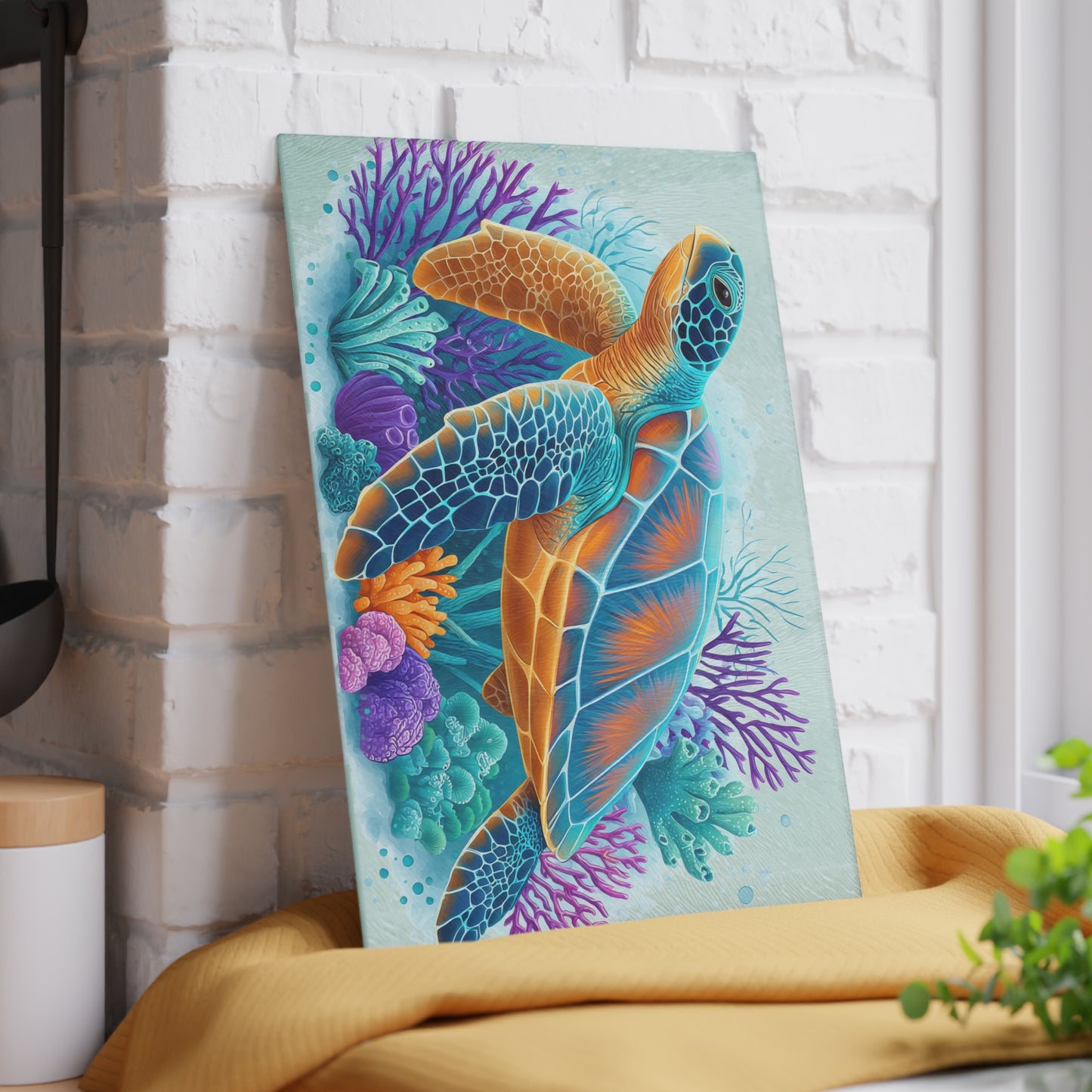 ๐ข๐ Vibrant Reef Turtle Cutting Board โ Dive Deep into Ocean Color