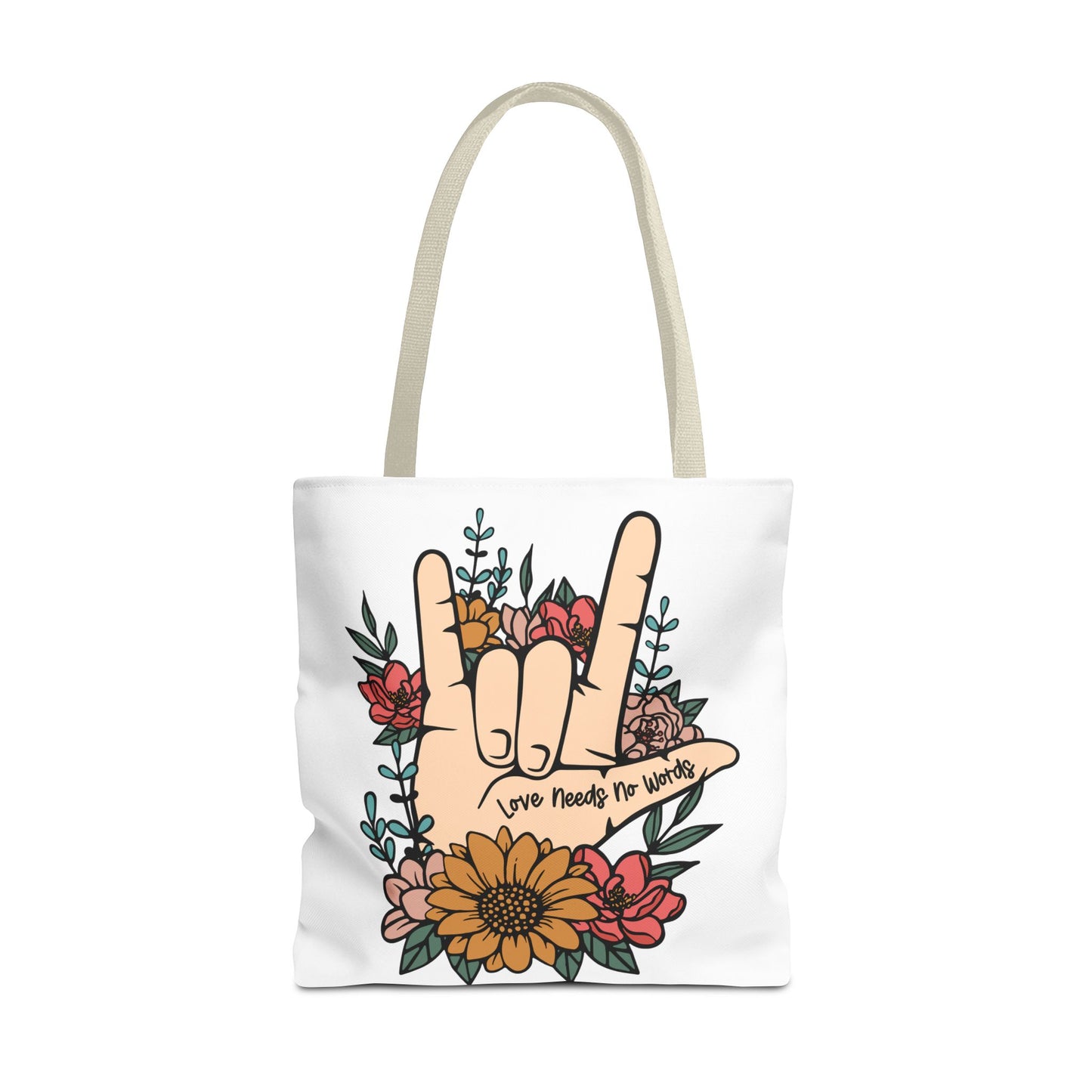 Bolsa de tela con gesto de "Te amo" en ASL (siglas en inglés)