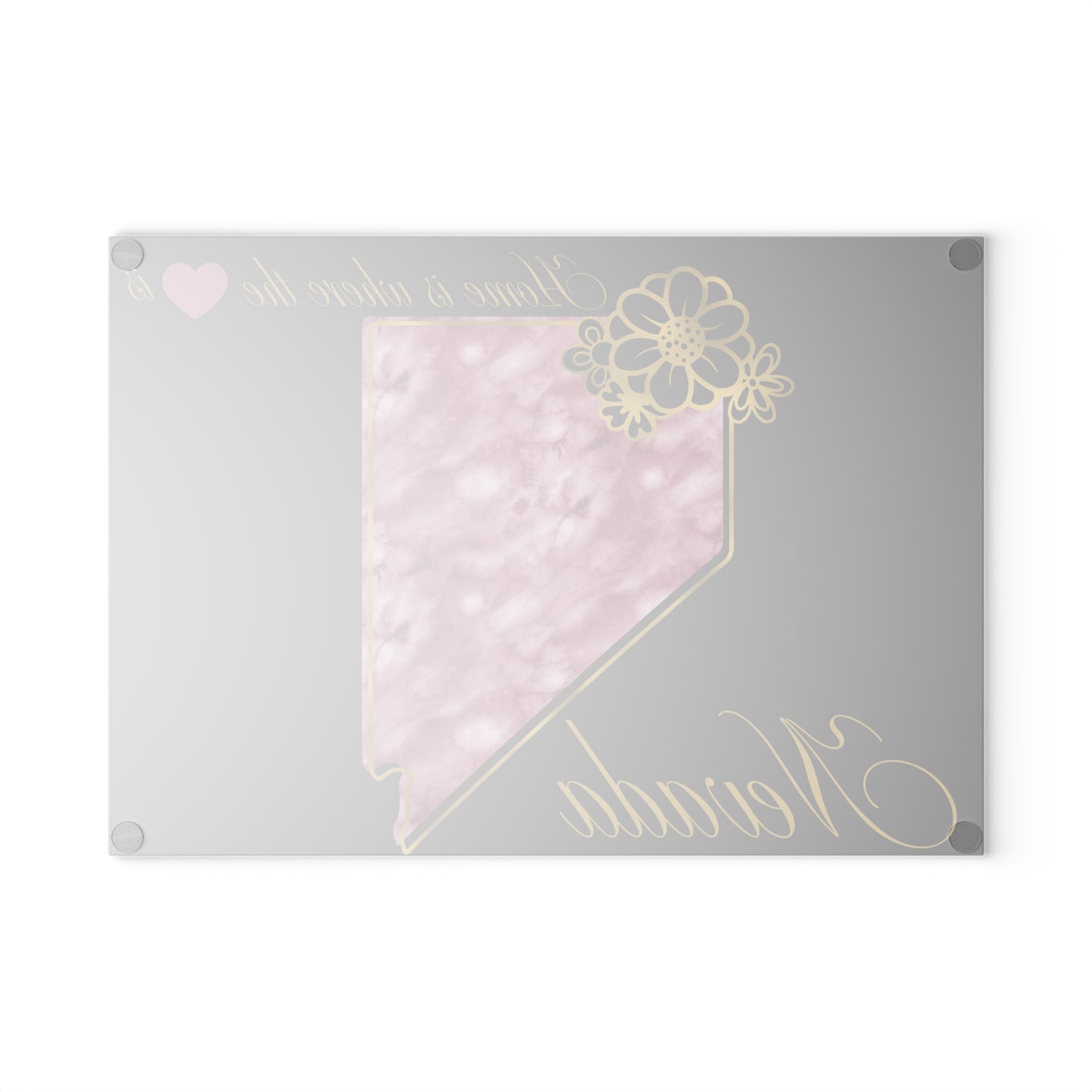 🩷 Nevada State Floral Cutting Board – Watercolor Rose Marble with Golden Script Elegance