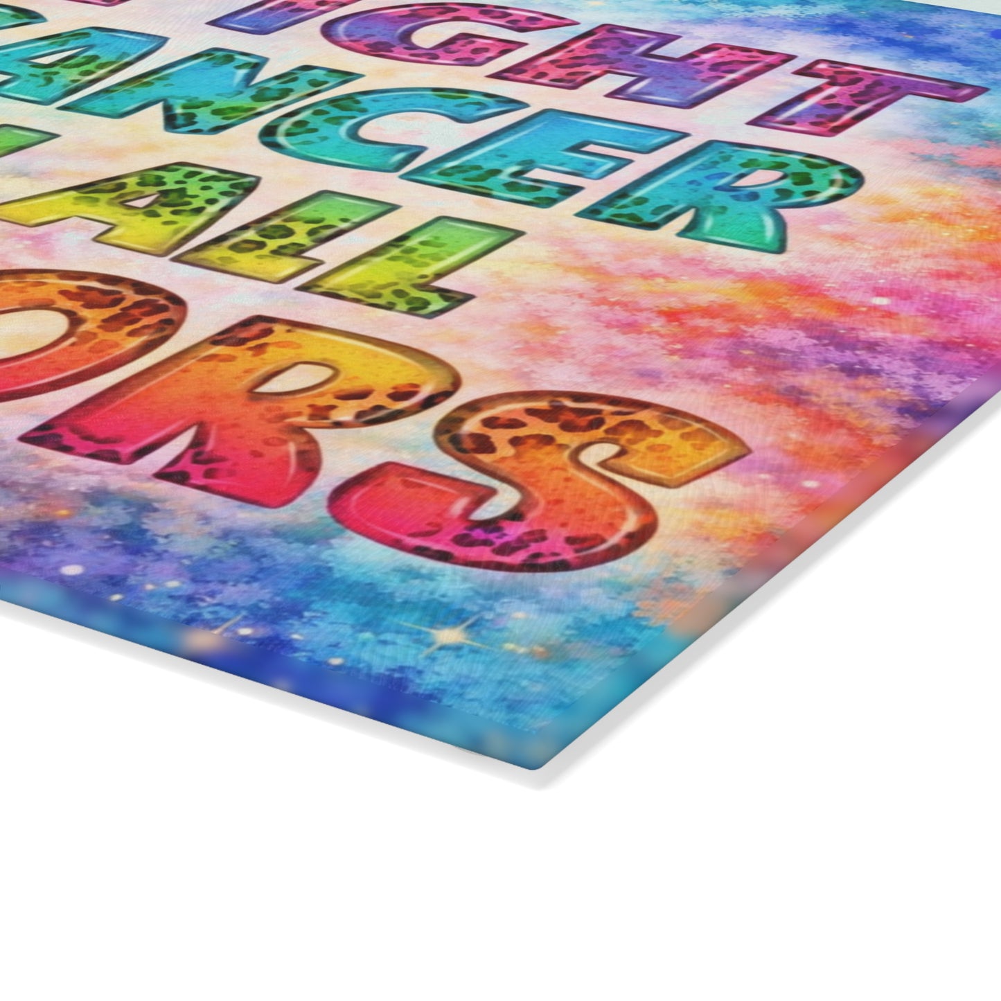 Fight Cancer in All Colors Glass Cutting Board – Rainbow Awareness Ribbon Strength Design