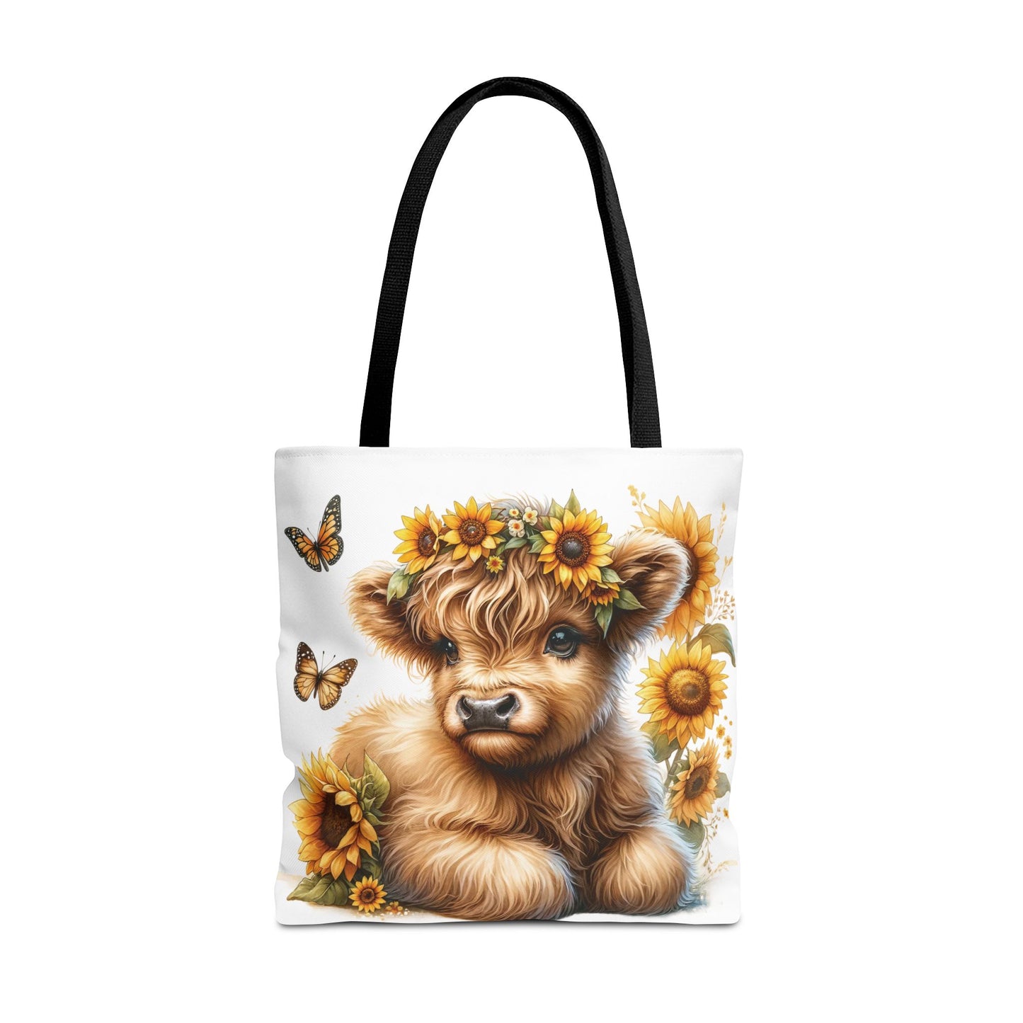 🌻 Sunflower Crown Highland Calf Tote Bag – Country Charm & Butterfly Bliss 🐮👜