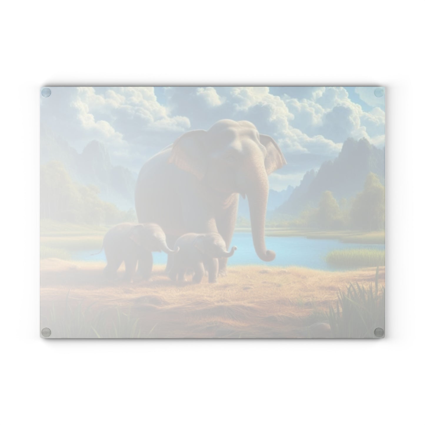 🐘🌿 Elephant Family Glass Cutting Board – Serene Nature Elegance for Your Kitchen 🌊