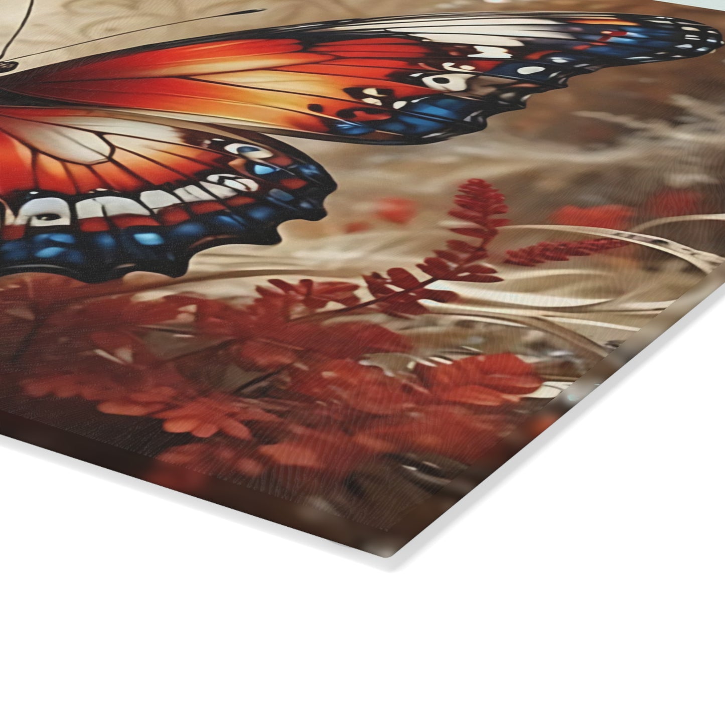 Hermosa tabla de cortar de vidrio con forma de mariposa, decoración de mariposas, tabla de cortar, decoración de cocina, arte de cocina, tabla para servir, regalo de pavo real, regalo de mariposa, tabla de cortar floral