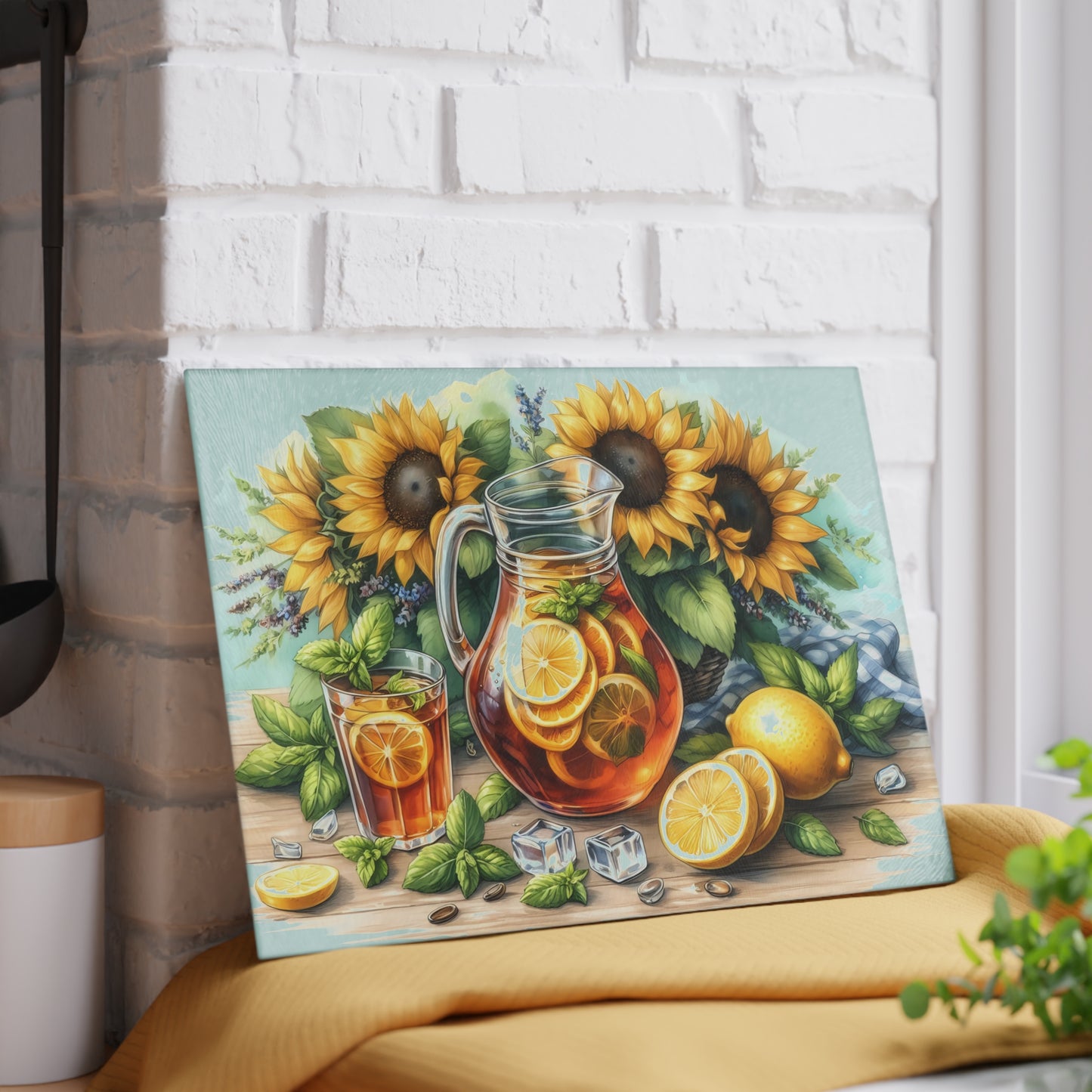 🍋 Sunflower Citrus Tea Cutting Board – Fresh Summer Flavor for Your Kitchen