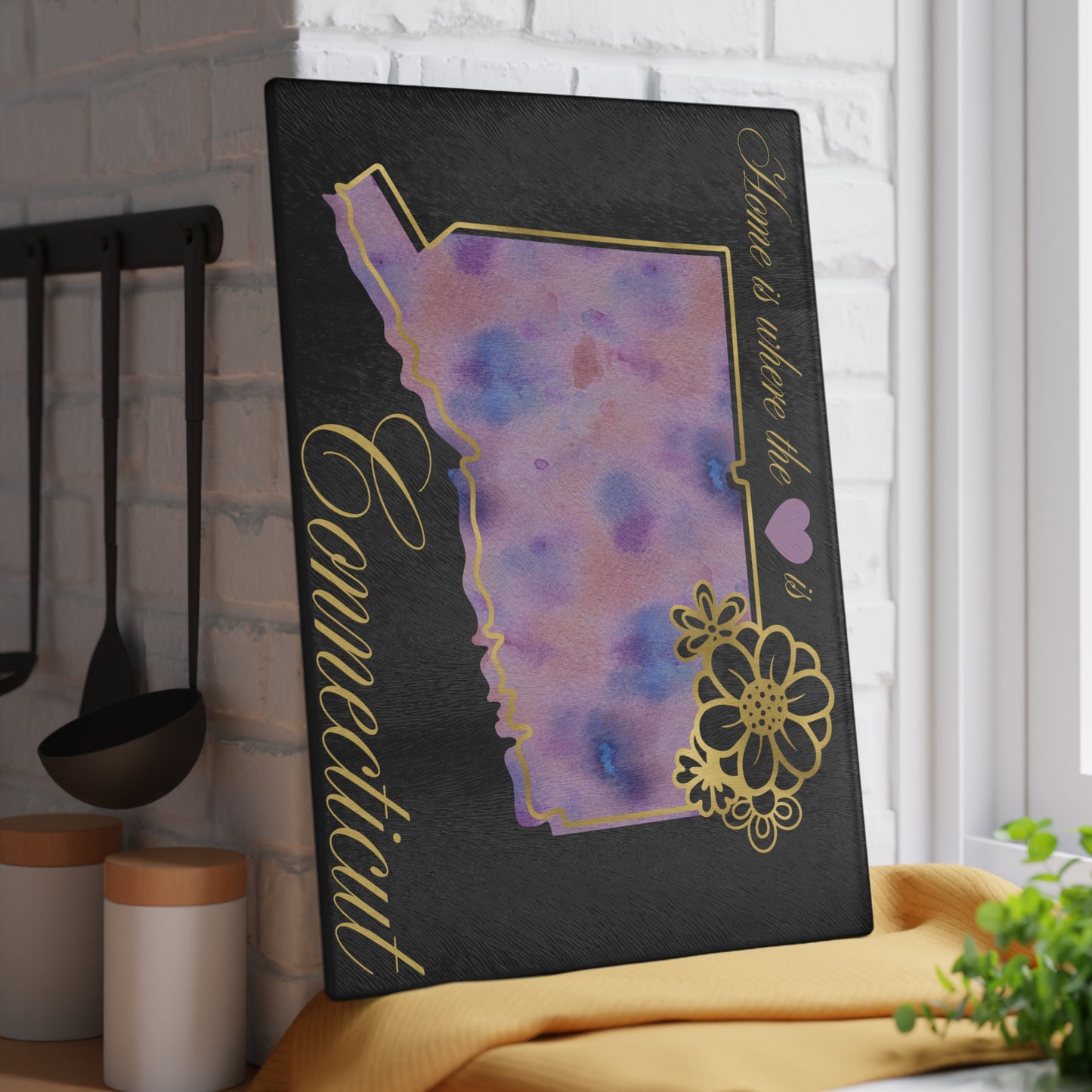 🌸 Connecticut Floral State Cutting Board – Elegant East Coast Charm for Your Kitchen 💜
