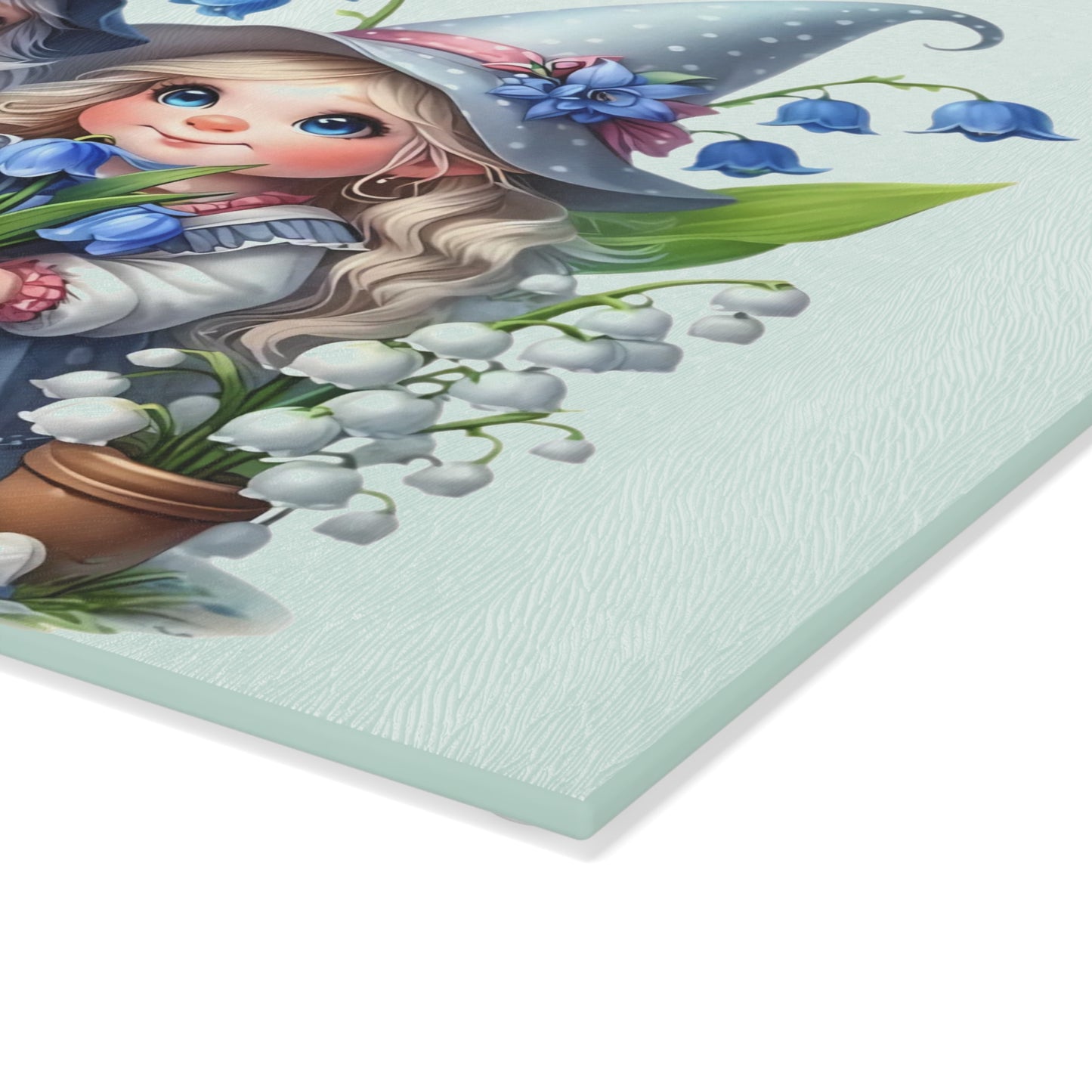 💙🌸 Bluebell Gnome Couple Cutting Board – Whimsical Garden Kitchen Décor with Sweet Floral Charm 🌿✨