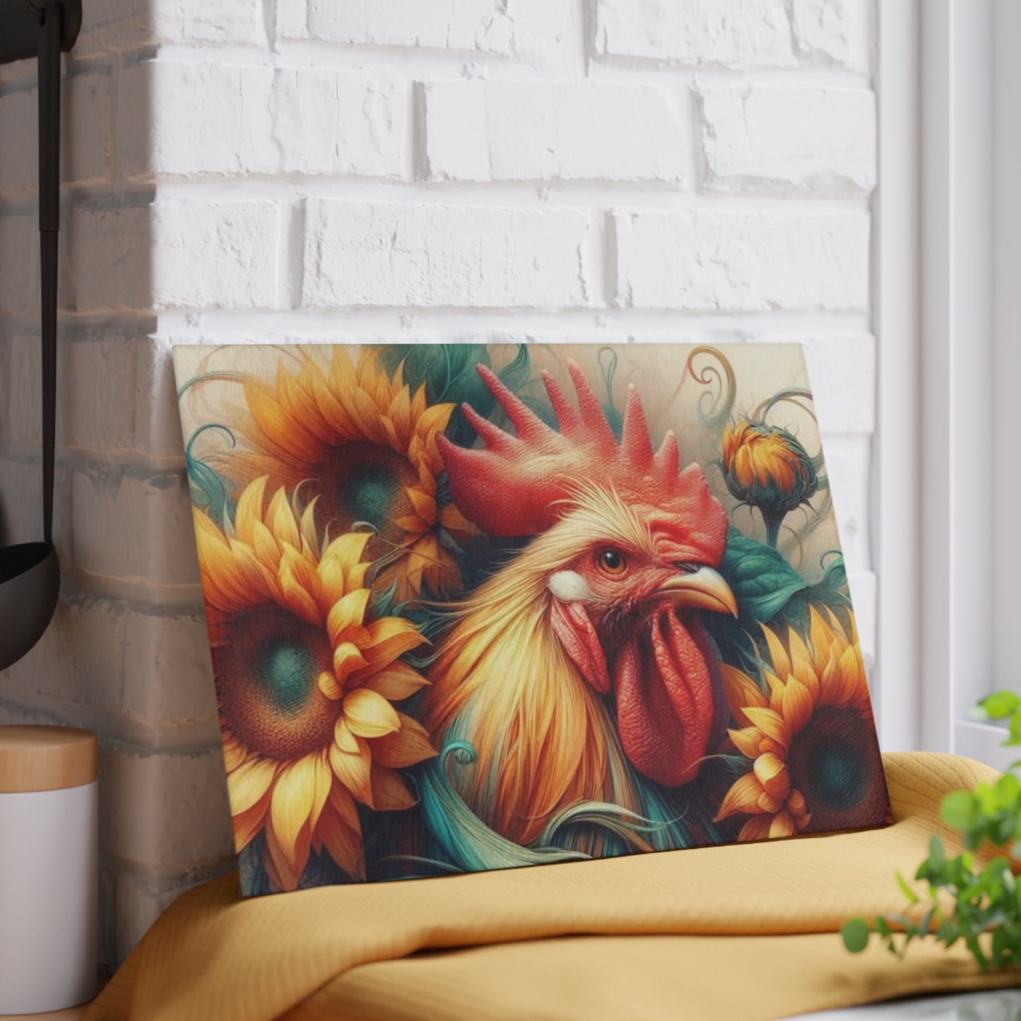 Rooster Glass Cutting Board – Rustic Farmhouse Kitchen Decor | Tempered Glass Charcuterie & Serving Board