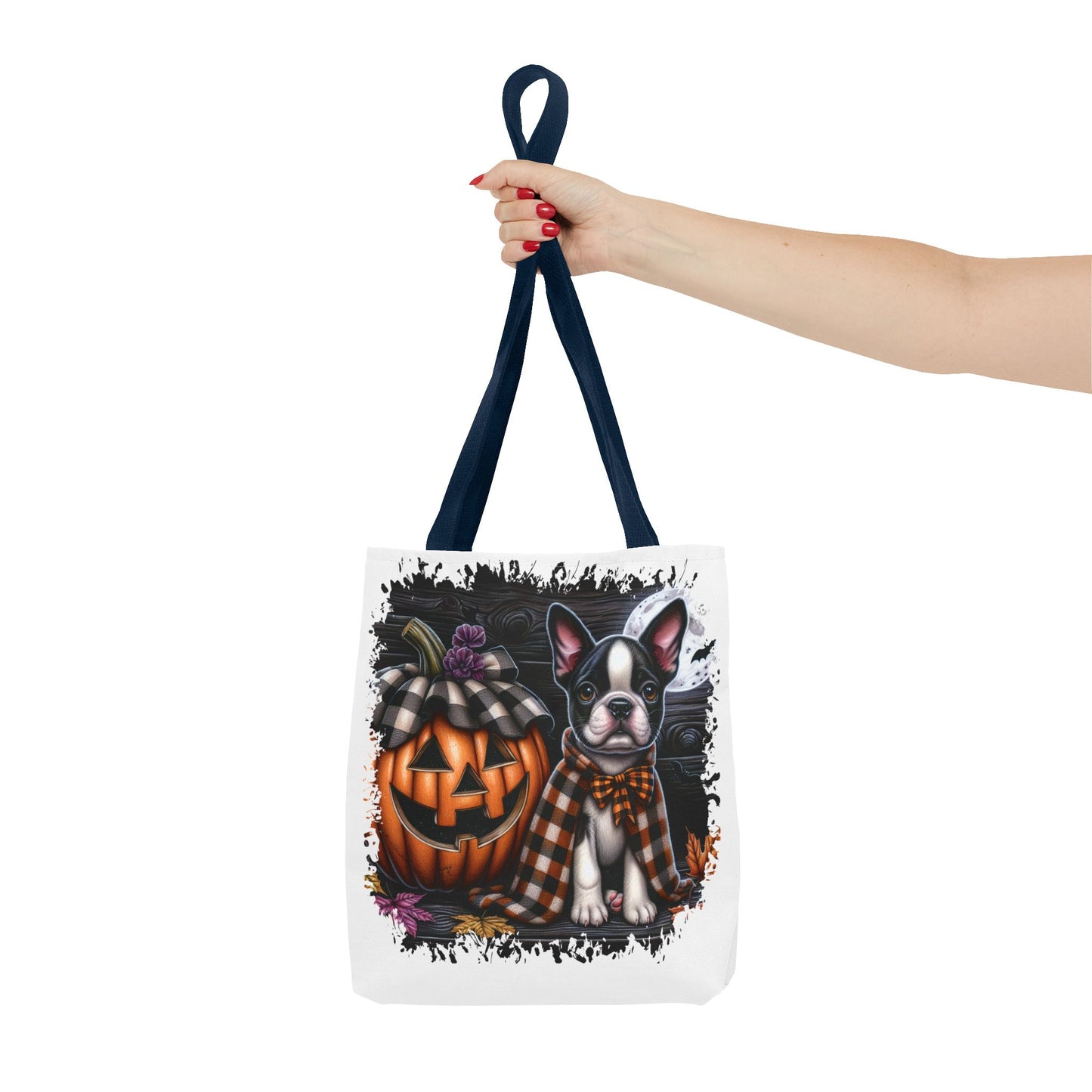 🎃 Boston Terrier Halloween Tote Bag – Spooky Cute with Plaid Style 🐾🖤👜
