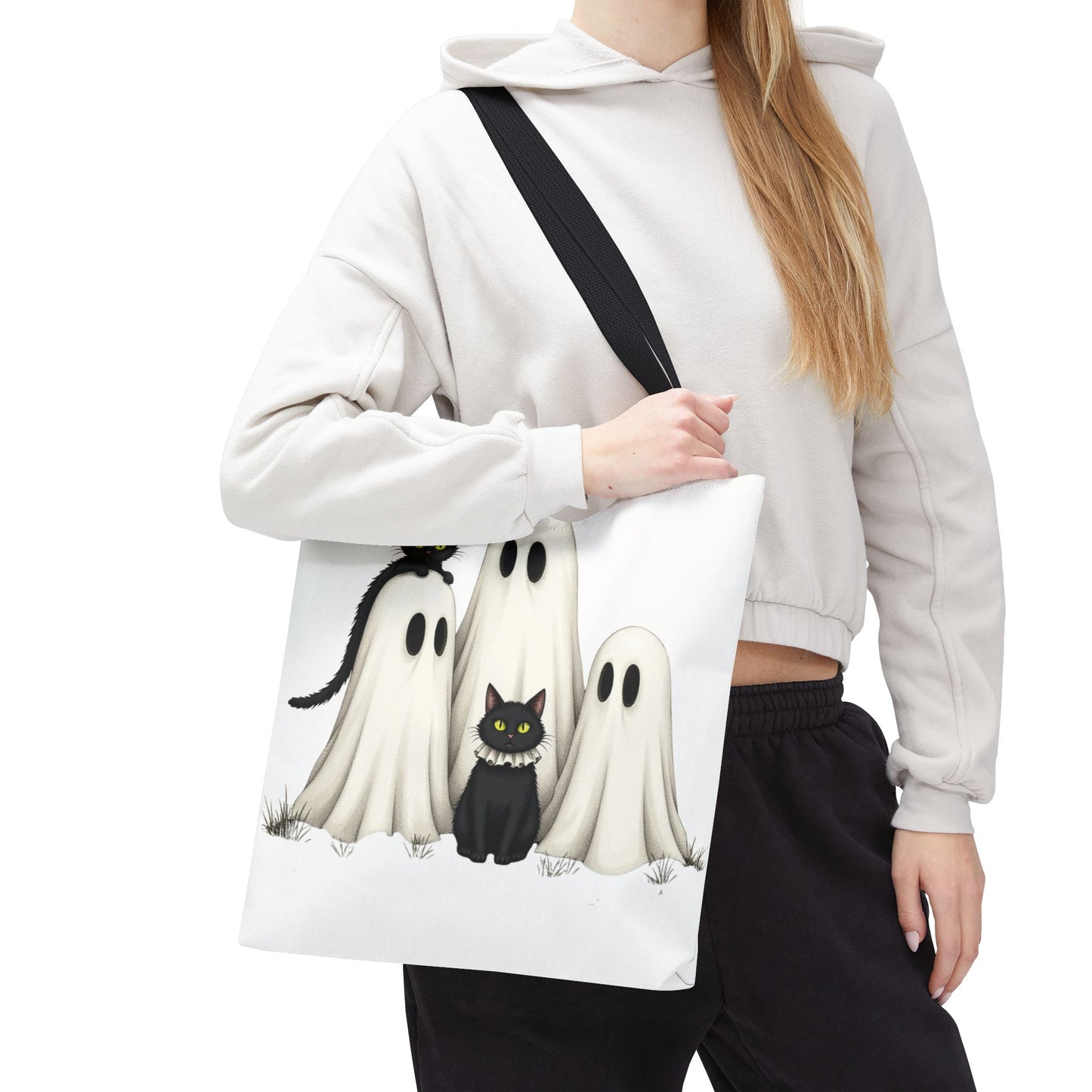 ๐โโฌ Ghosts & Black Cats Halloween Tote Bag โ Spooky Chic Retro Vibes ๐ป๐