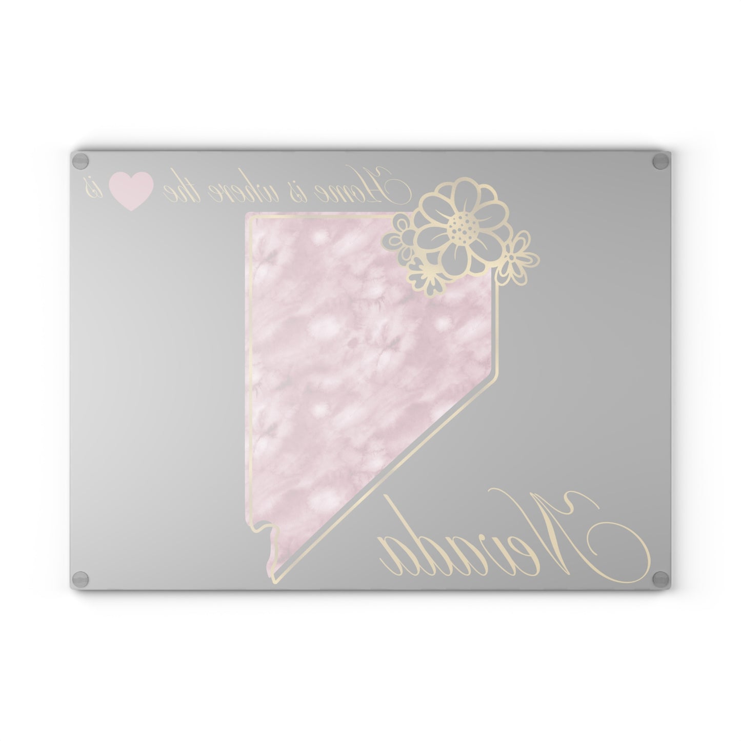 🩷 Nevada State Floral Cutting Board – Watercolor Rose Marble with Golden Script Elegance