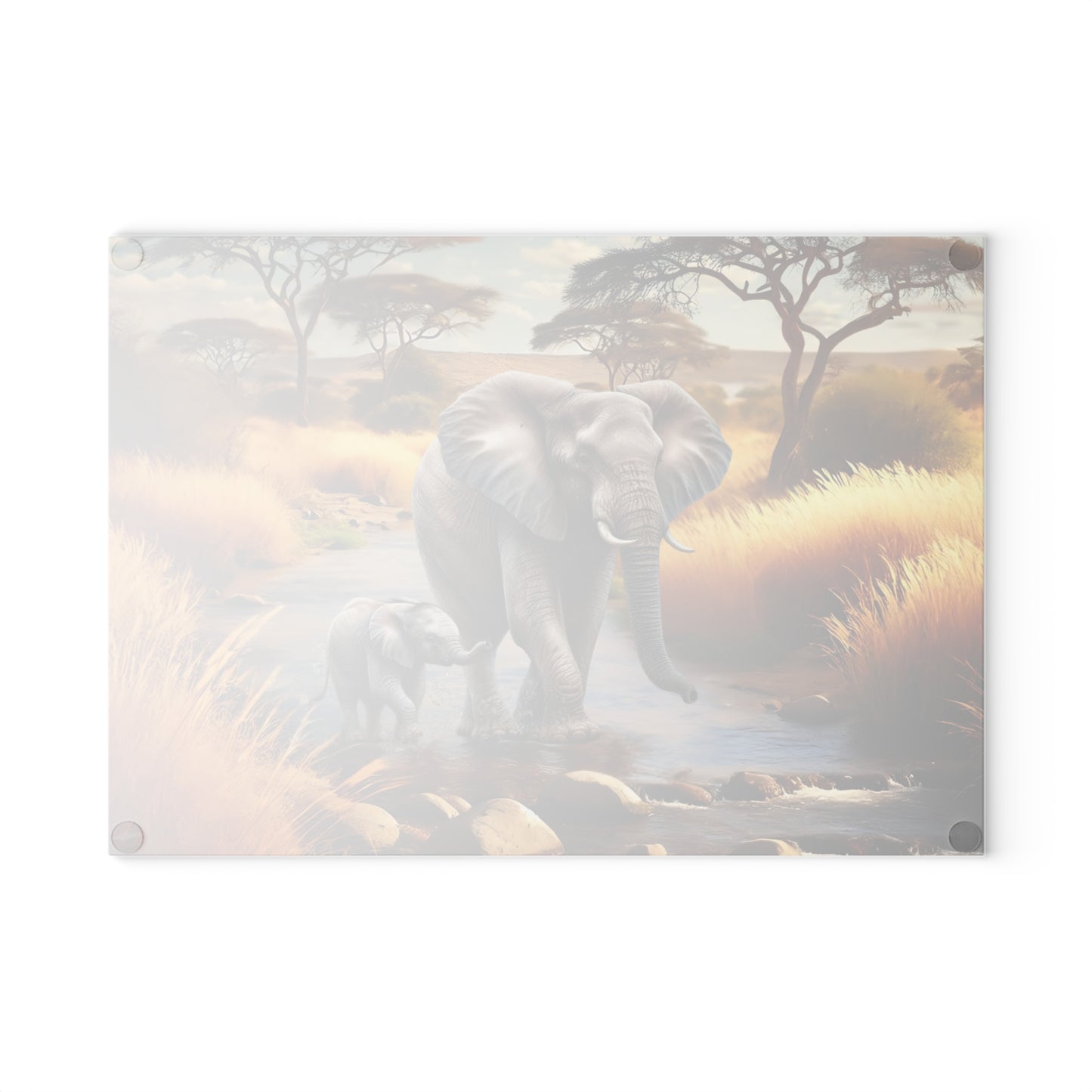 Mama Elephant and baby tempered glass cutting board