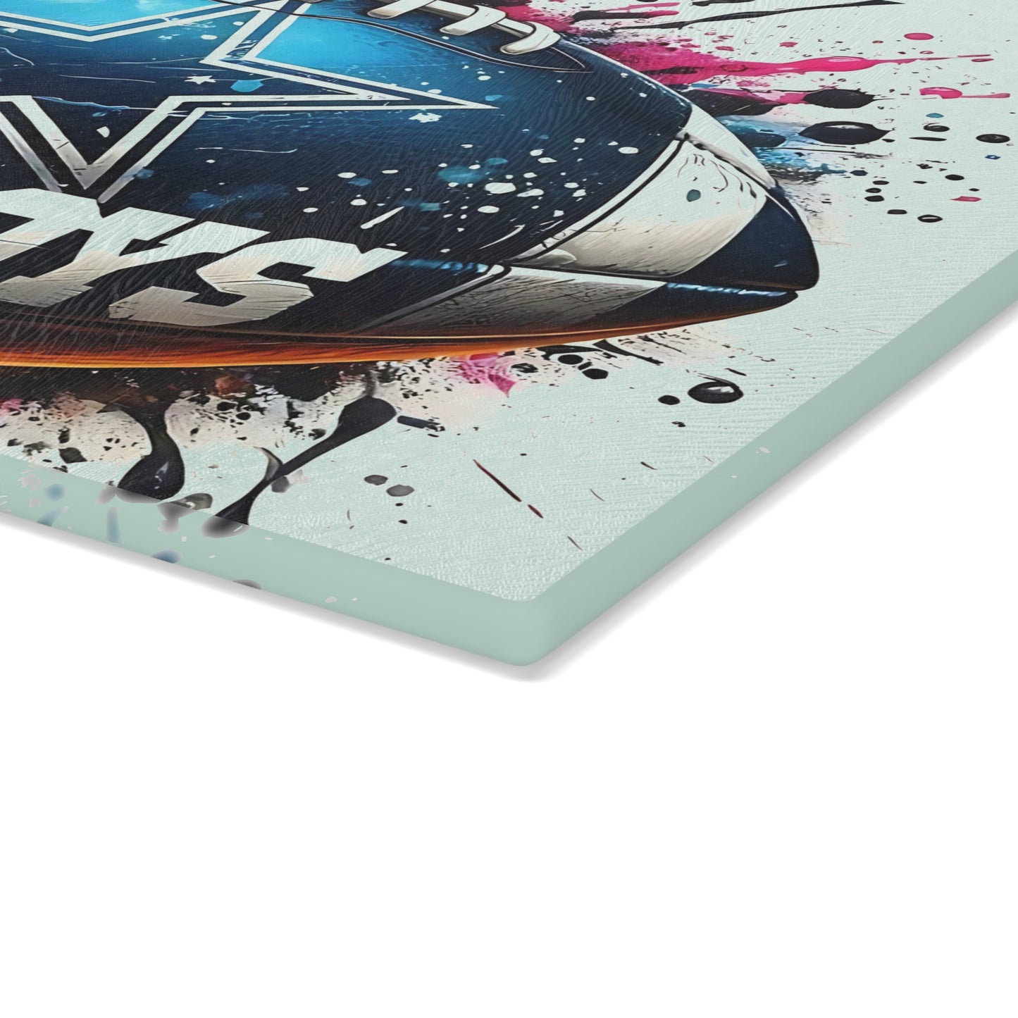 Tabla de cortar de vidrio con diseño de estrellas en azul marino y plateado: un diseño pop art audaz para cocinas contemporáneas