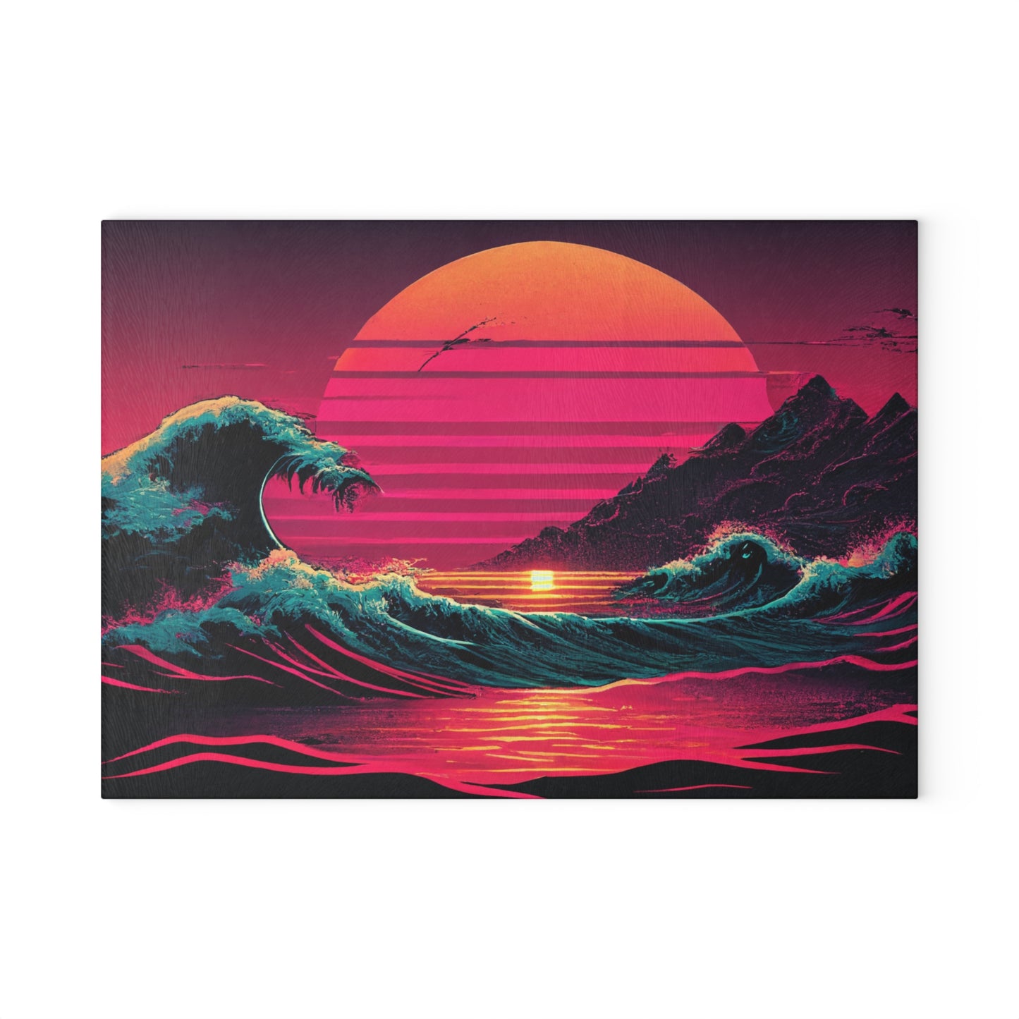 Tabla de cortar de vidrio con diseño de playa y palmeras – Decoración de cocina costera