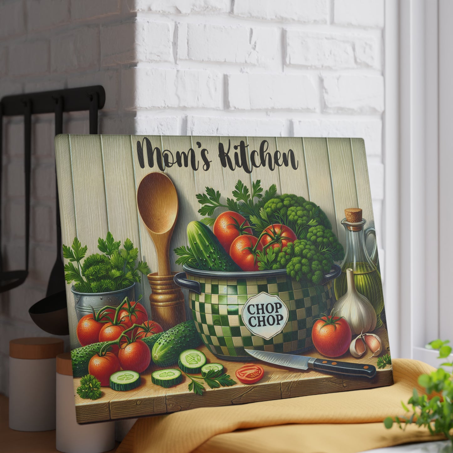 Tabla de cortar 'Chop Chop' de Mom's Kitchen: estilo fresco de jardín con un toque de descaro