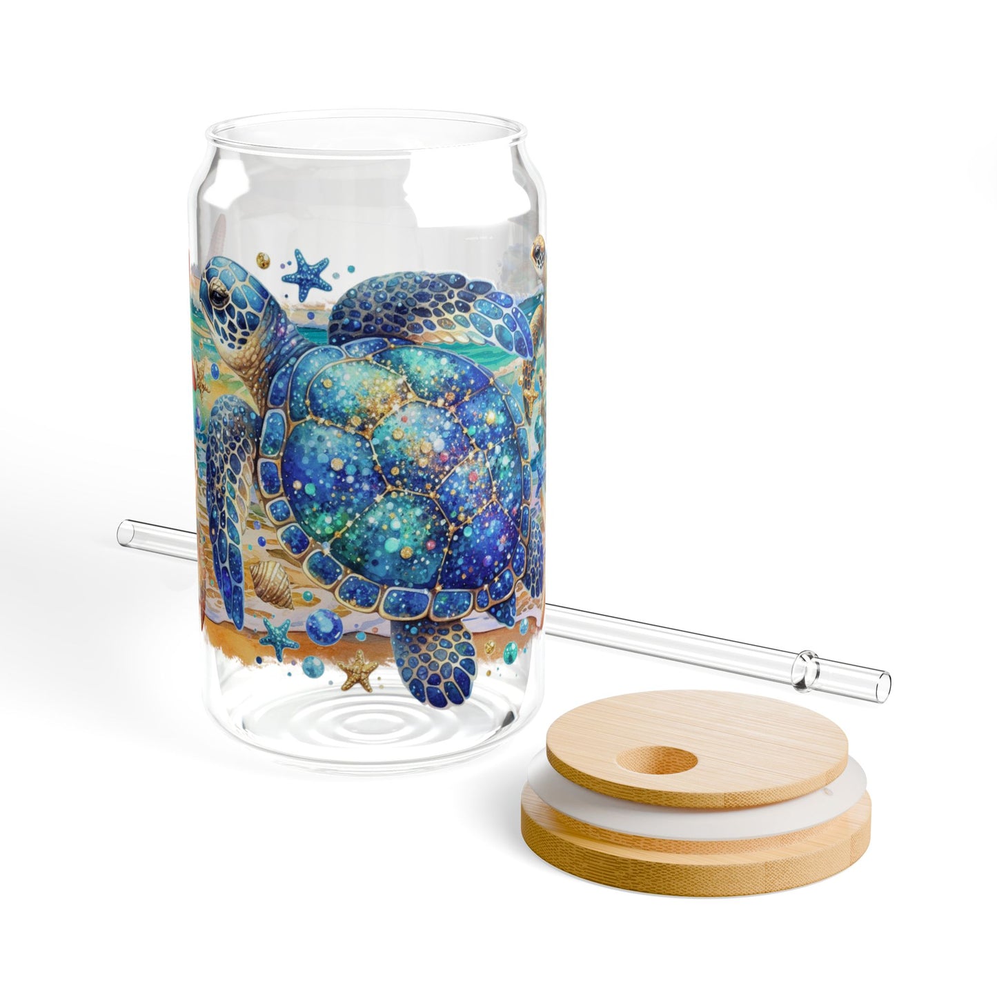 Vaso para sorber con forma de tortuga y estrella de mar: 16 oz. Ambiente playero tropical en cada sorbo.