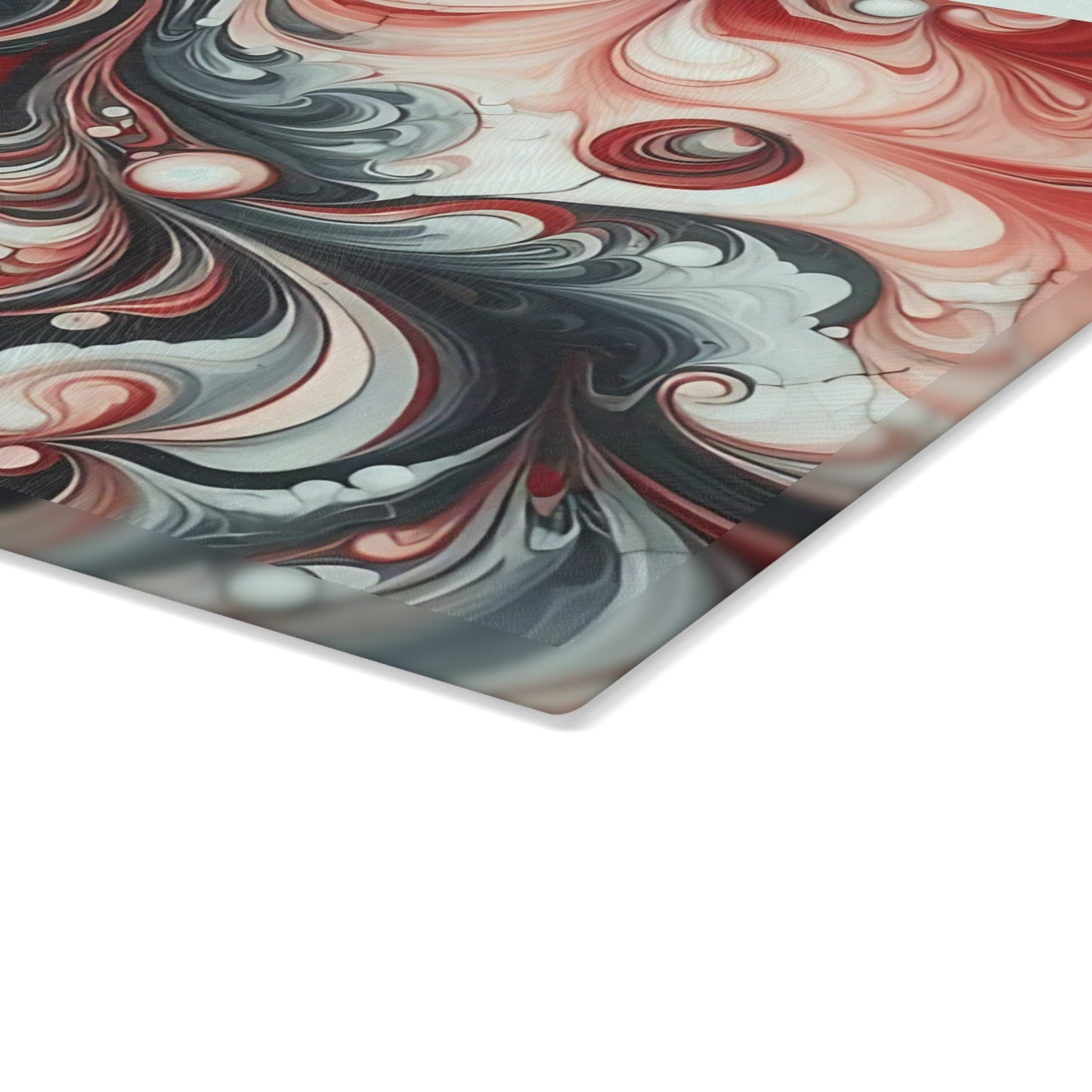 Tabla de cortar de vidrio con diseño de mármol rojo, negro y blanco: decoración de cocina moderna inspirada en el mármol, un regalo elegante y funcional.