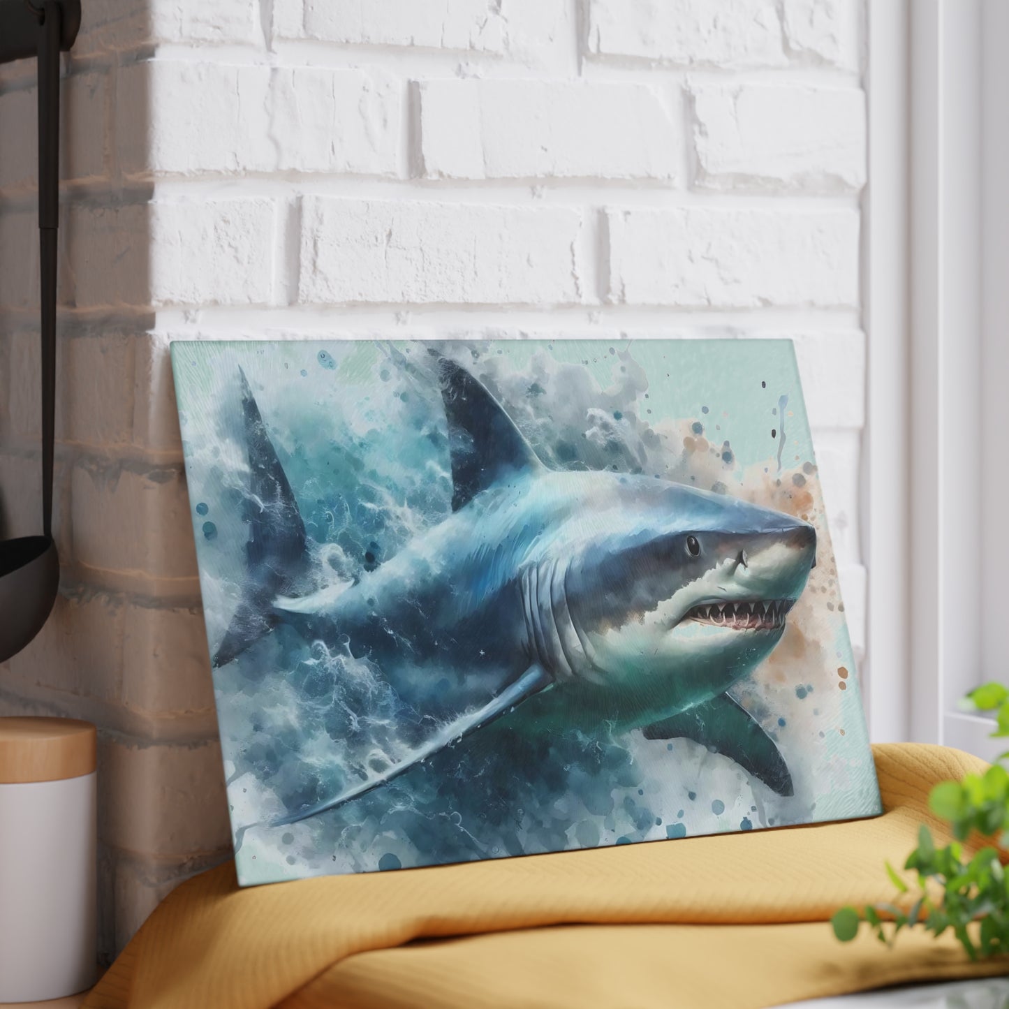 Shark kitchen decor, ocean theme cutting board, shark gift idea, shark lover gift, shark-themed gift, unique cutting board